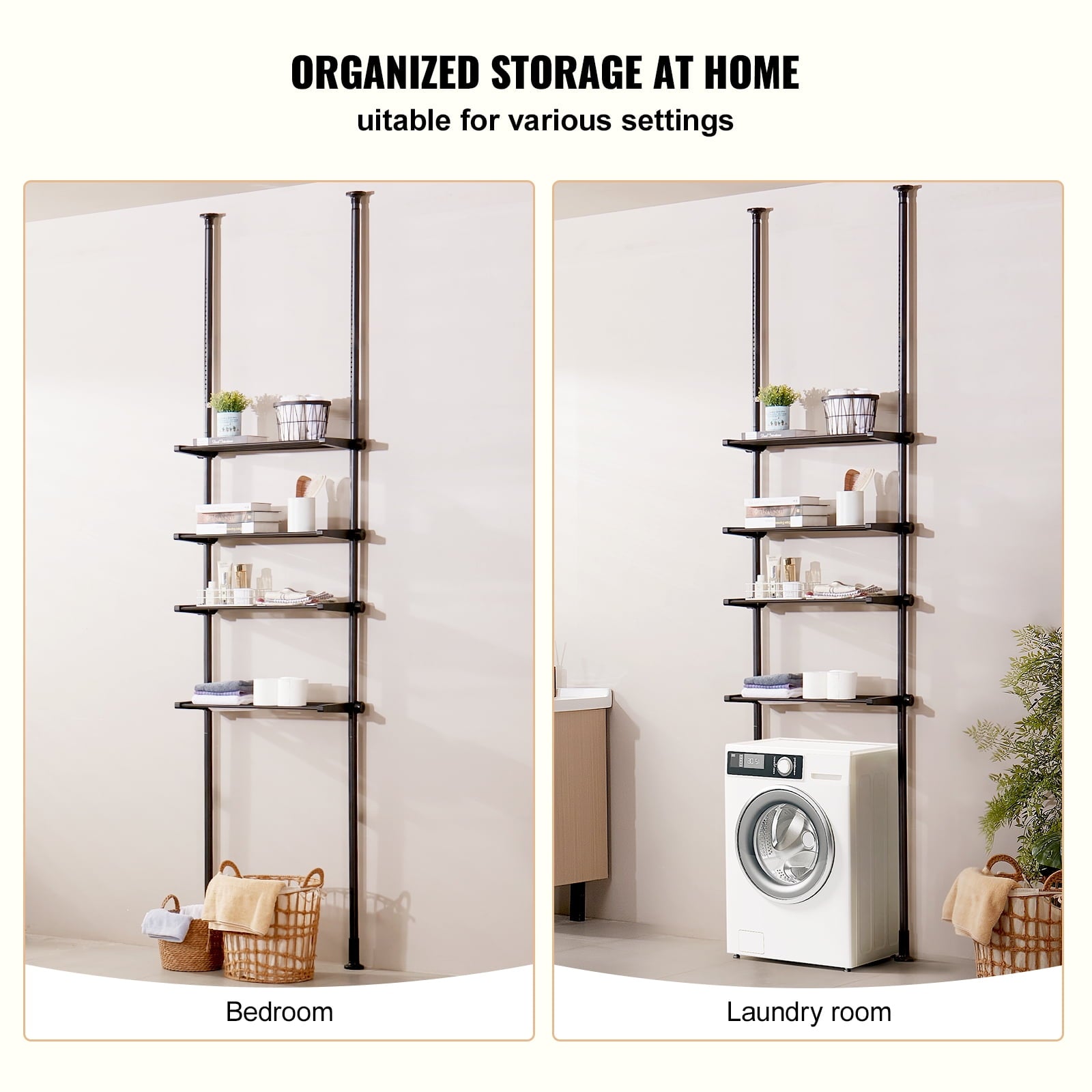 KFFKFF Over The Toilet Storage Shelf,4-Level Adjustable Bathroom Shelf, Eco-friendly Steel, 53"-132" Height, Simple to Assemble, Space-Effic - Image 2