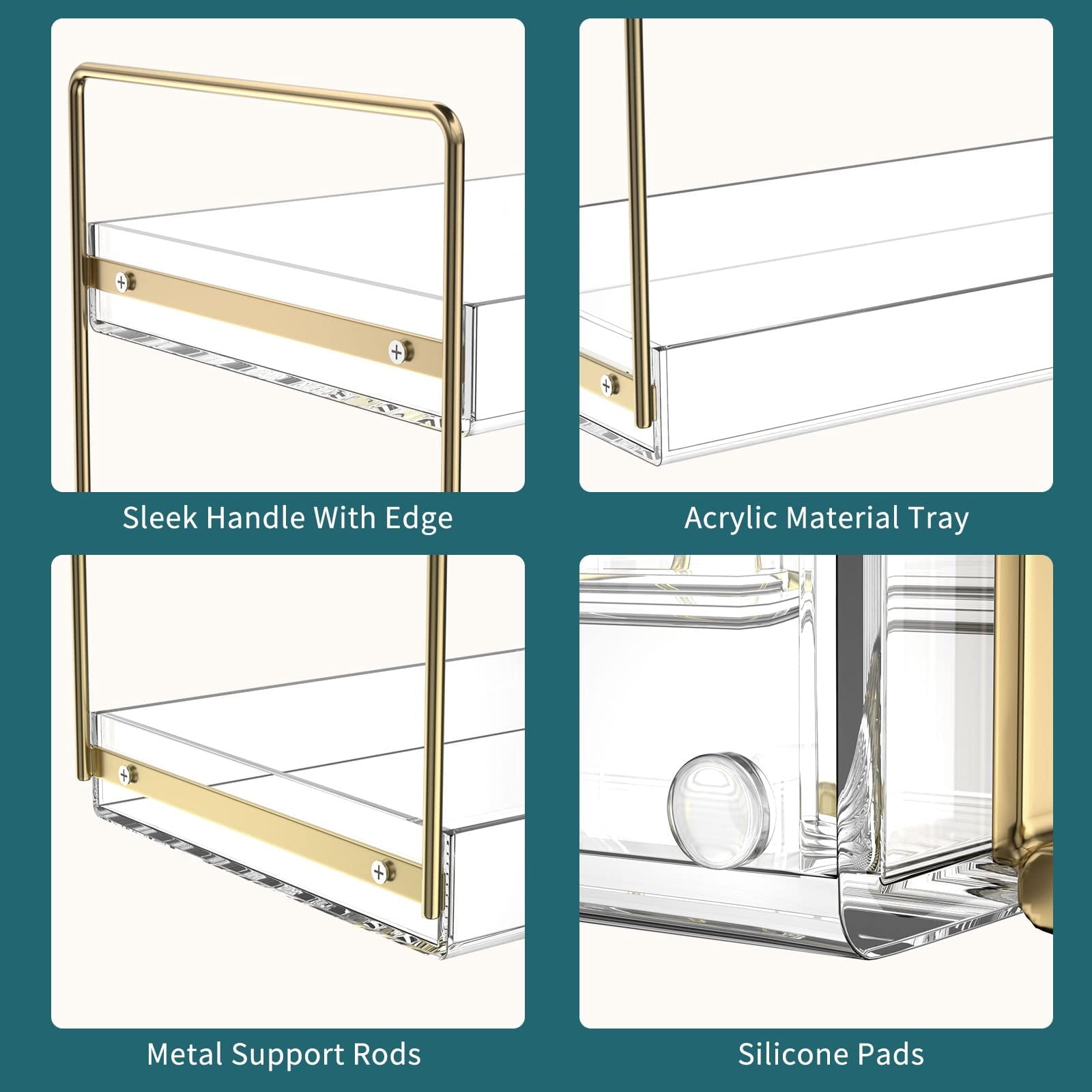 NIUBEE 3-Tier Acrylic Bathroom Organizer,Chic Easy Assembly Bathroom Sink Organizer Countertop Large Space for Lotions & Makeup,Gold - Image 4
