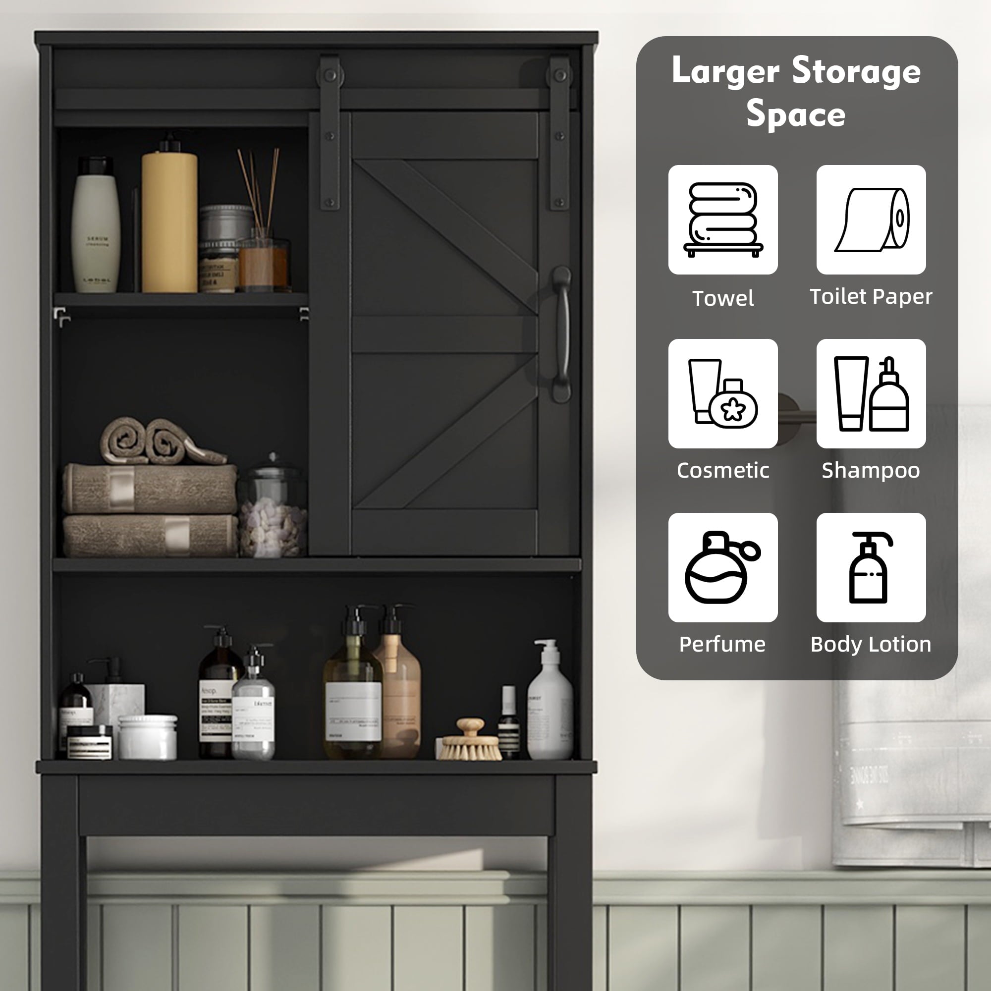 the Toilet Storage Cabinet, Rustic Storage Cabinet Toilet with Sliding Barn Door & Adjustable Shelves, Farmhouse Spac... - Image 3