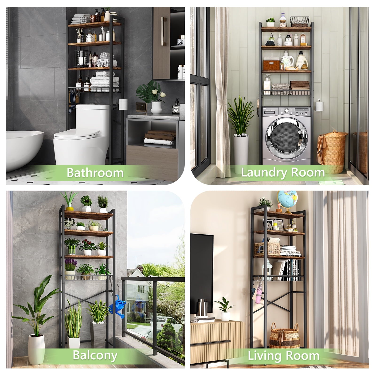 The Toilet Storage Shelf, 4-Tier Wooden Bathroom Organizer Adjustable Saver Space Rack with Toilet Paper Holder, Vint... - Image 4