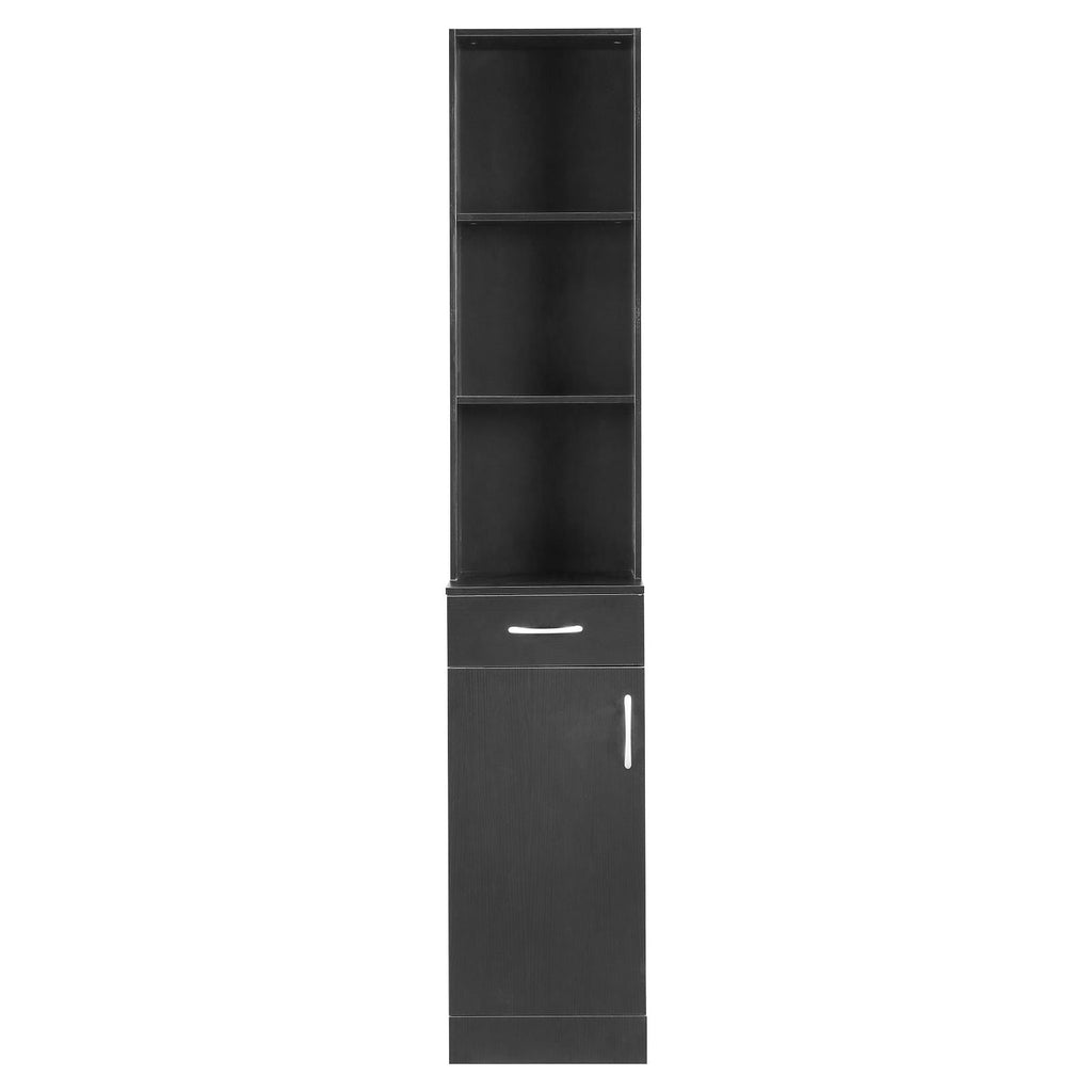 Station Makeup Hair Salon Cabinet, Freestanding Bathroom Tall Cabinet with 5 Shelves & Drawer, Black - Image 5
