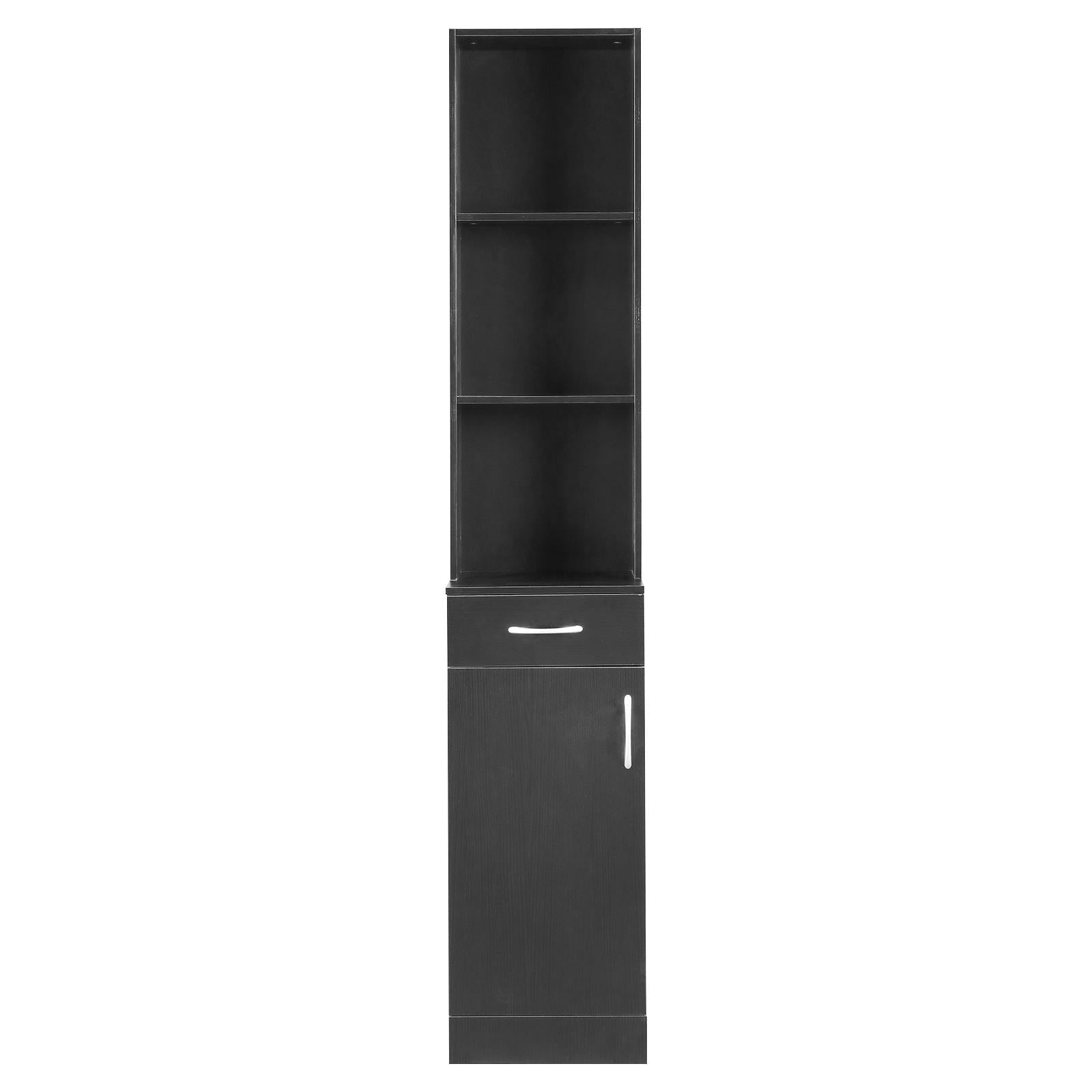 Station Makeup Hair Salon Cabinet, Freestanding Bathroom Tall Cabinet with 5 Shelves & Drawer, Black - Image 5