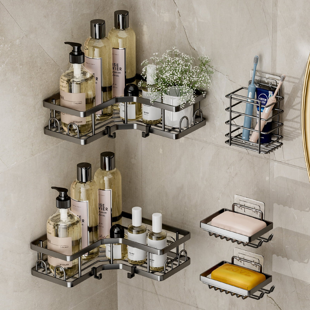 5-Piece Shower Caddy Set -Includes Shelf, Soap Holder, Toothbrush Holder, Strong Load-Bearing Without Drilling - Image 6