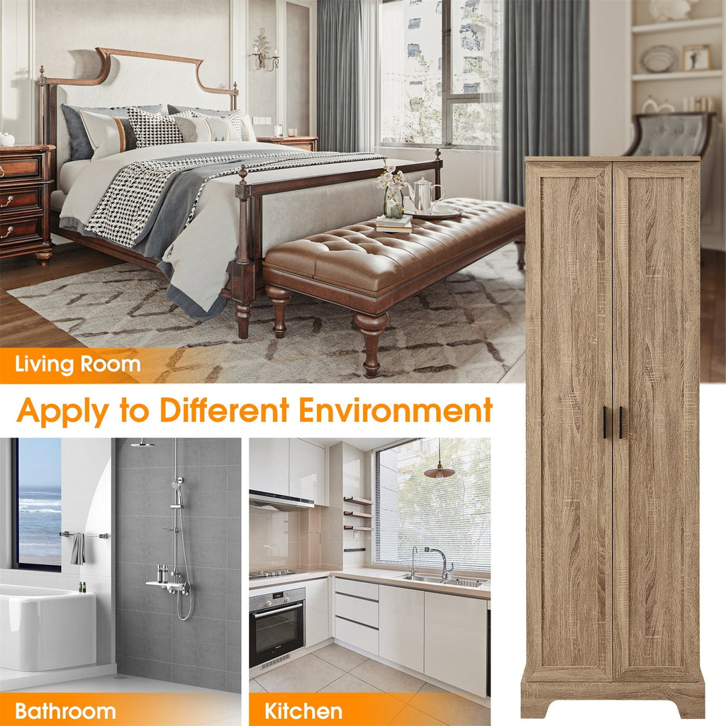 70" Cabinet with Adjustable Shelf, Freestanding Wooden Bathroom Cabinet for Bathroom Living Room Brown - Image 6