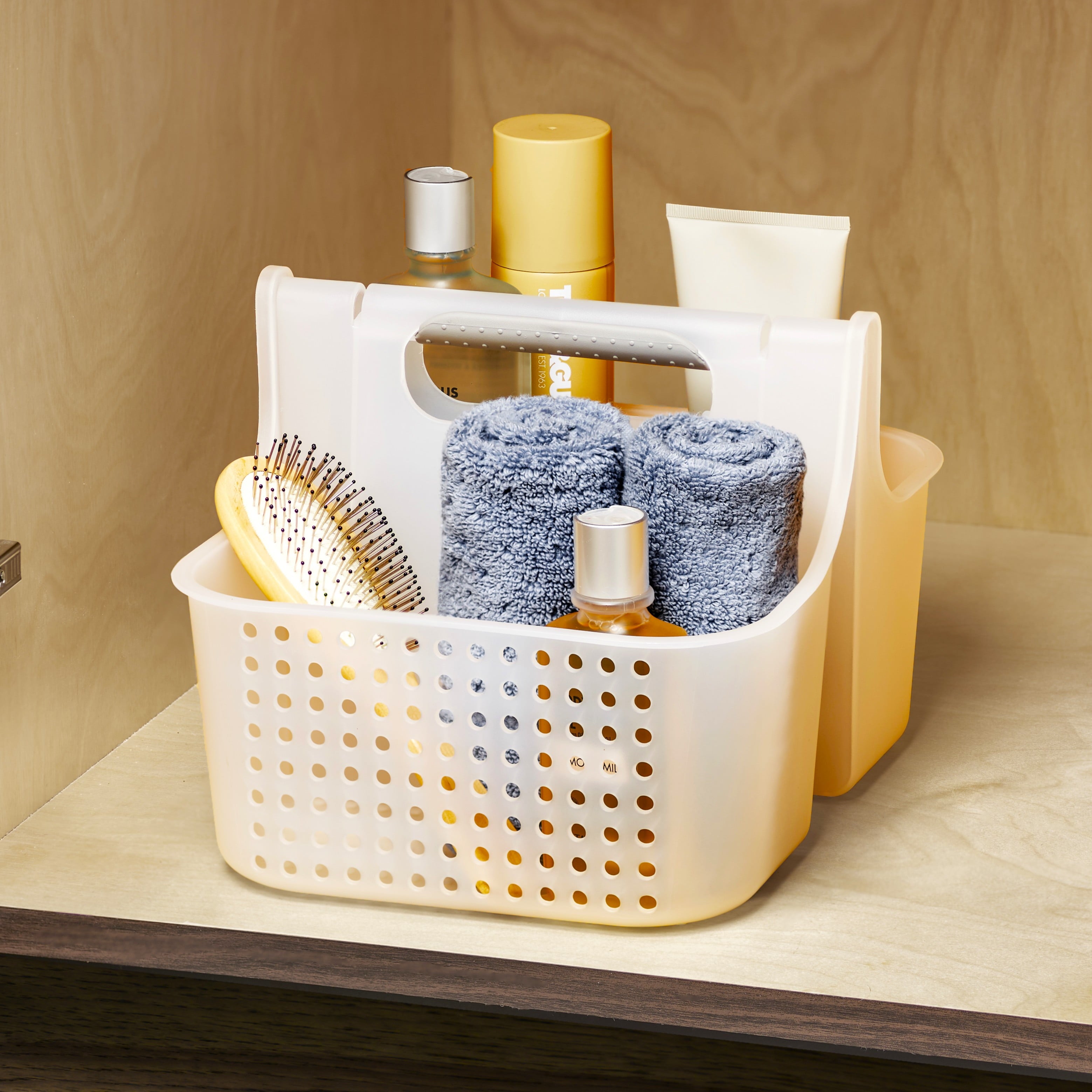 madesmart 2-Compartment Soft Grip Shower Tote for Bathroom Organization, Plastic Storage Shower Caddy Bucket, Large, Frost - Image 3