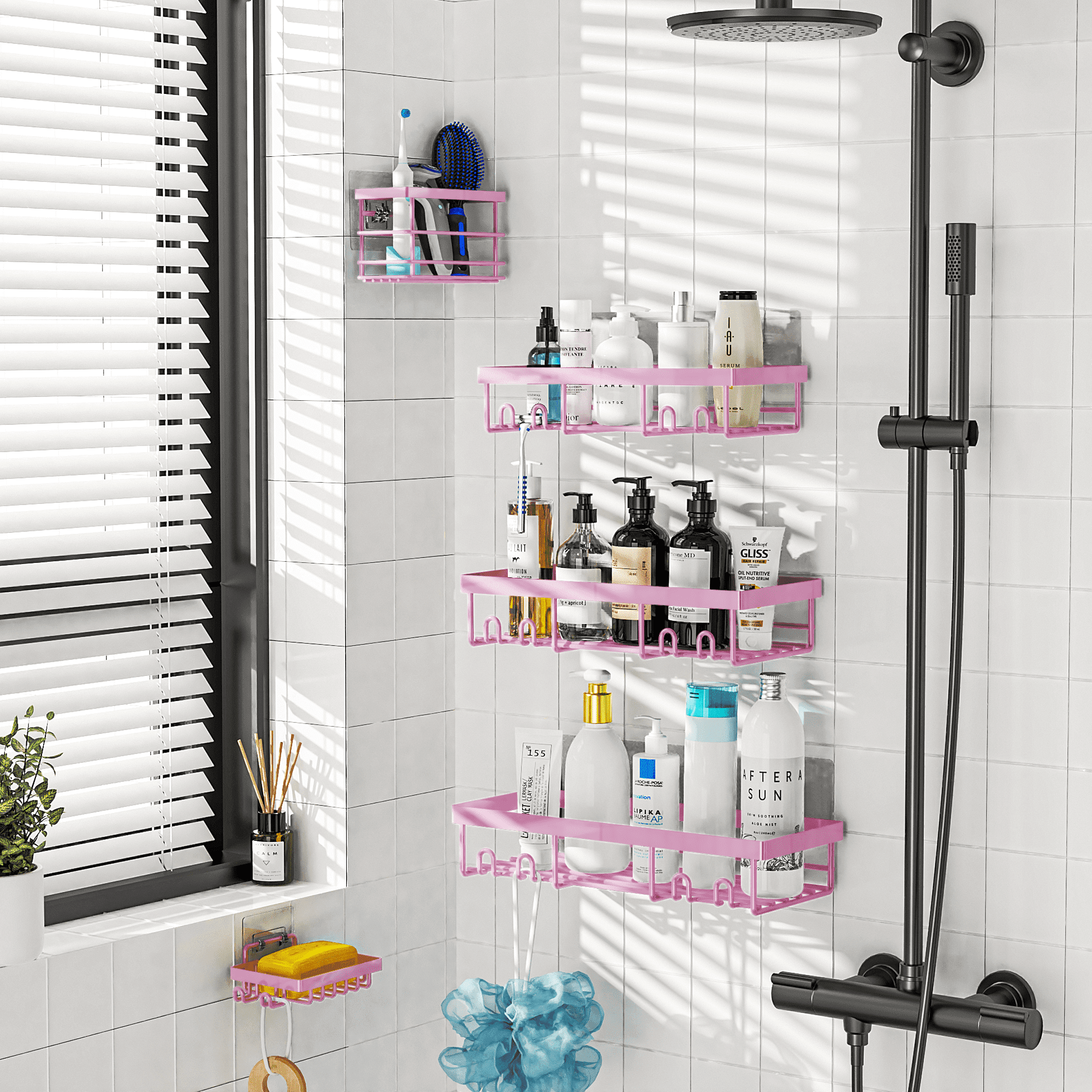 Adhesive Organizer, Hanging Suction Pink Shelves Rack, Inside Rack Holder, Bathroom Decor Organization Storage Access... - Image 5