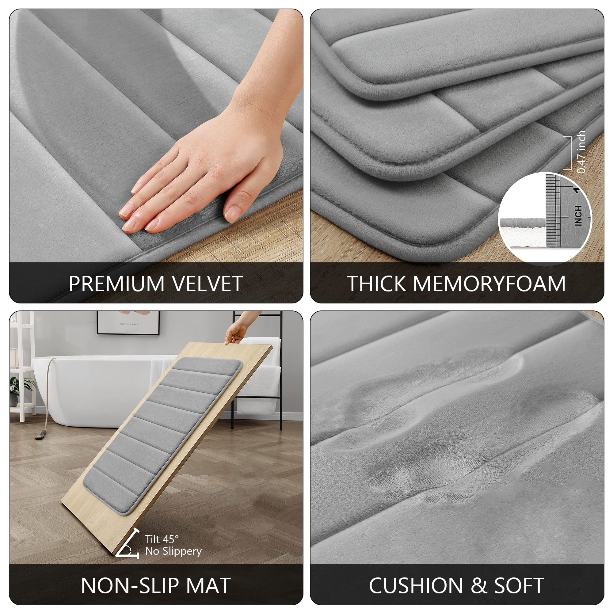 Bathroom Rug Set 2 Piece 16 x 24 and 20 x 32 inch Bathroom Mats and Rugs Sets for Washroom Toilet Gray - Image 3