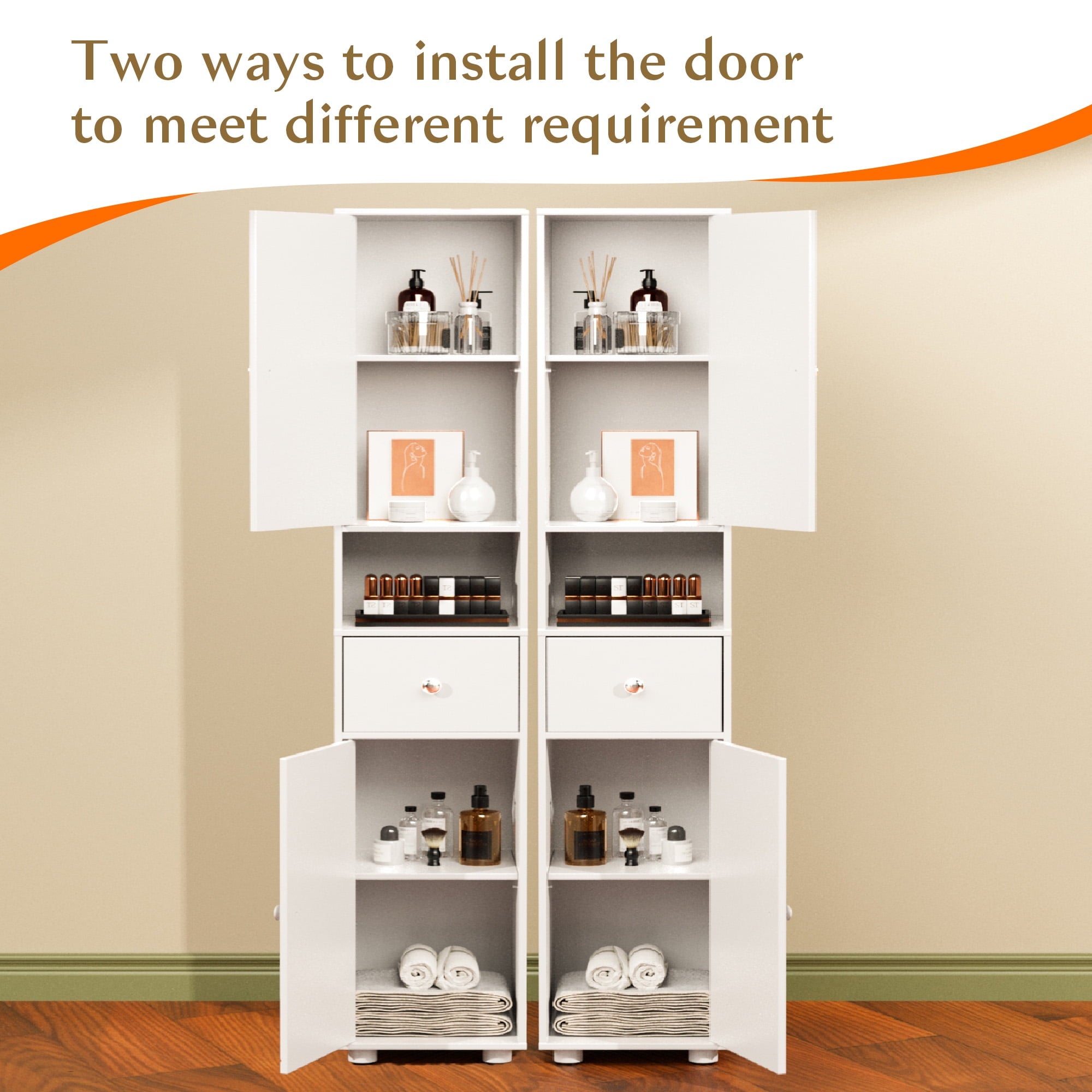 Bathroom Cabinet, Narrow Storage Cabinet Freestanding with 2 Doors & Shelves - Image 5