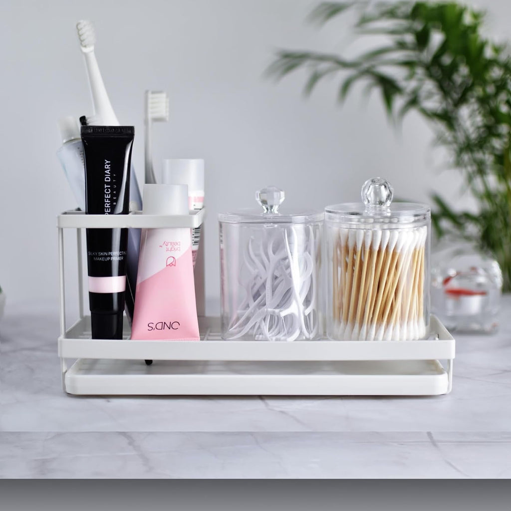 for Bathrooms, 4 Slots Metal Electric Toothpaste Holder with Drainage for Bathroom Countertop, White - Image 6
