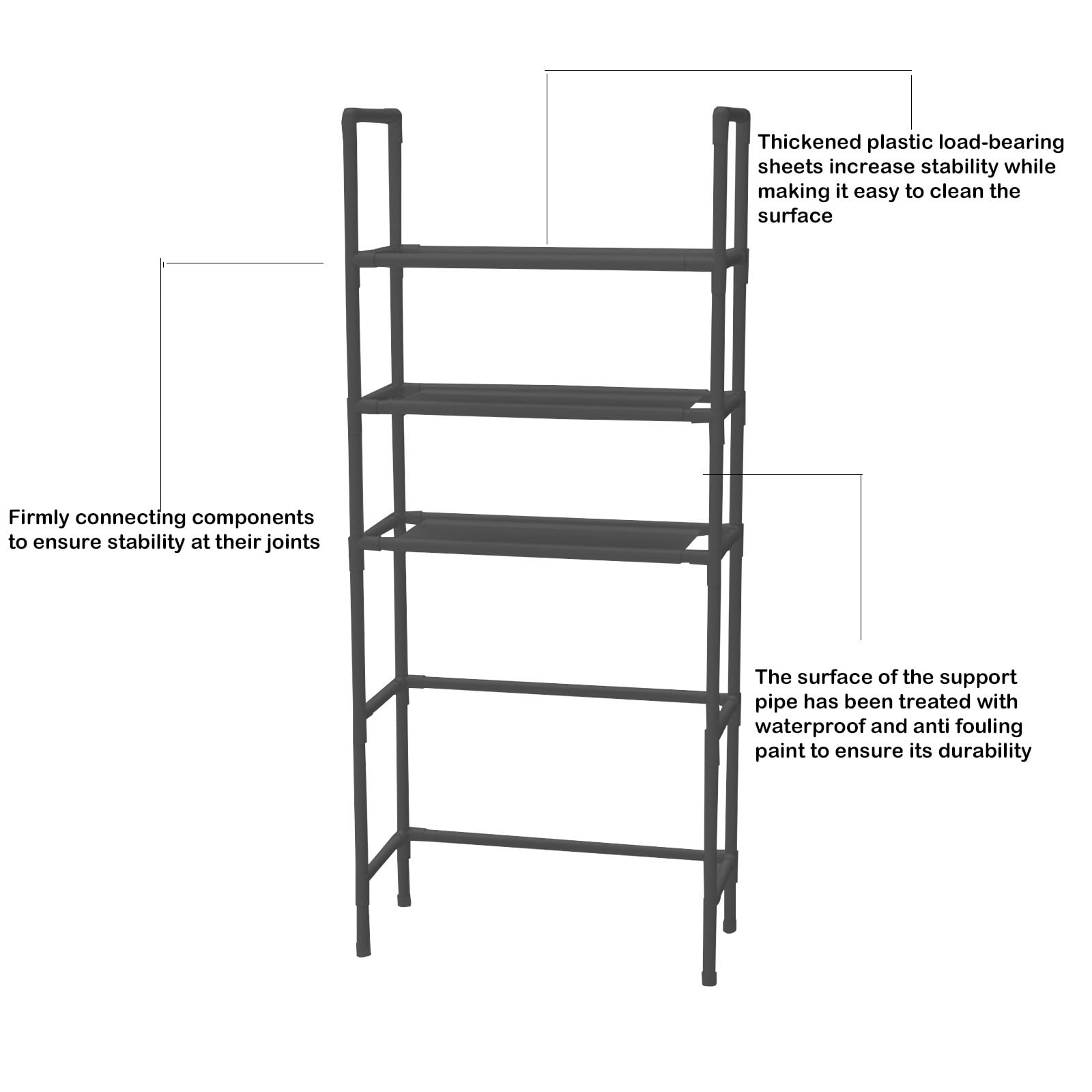 The Toilet Rack 3 Tier Bathroom Shelf Toilet Storage Organizer Freestanding above Toilet Storage Rack with Metal Fram... - Image 4