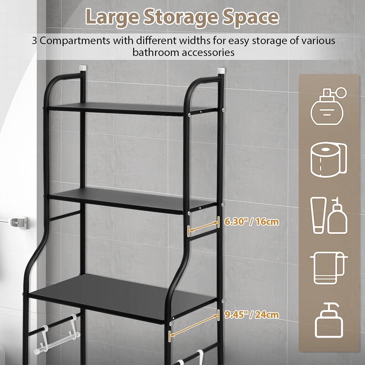 the Toilet Storage Rack, 3 Tier Bathroom Space Saver, Bathroom Corner Stand Storage Organizer Accessories Bathroom To... - Image 4