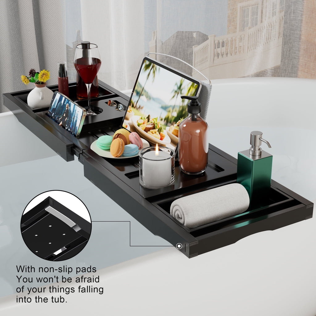 Bamboo Bathtub Tray Caddy, Expandable Bath Trays for Tub,Shelf & Table with Wine Glass Holder,Bathroom Accessories fo... - Image 4