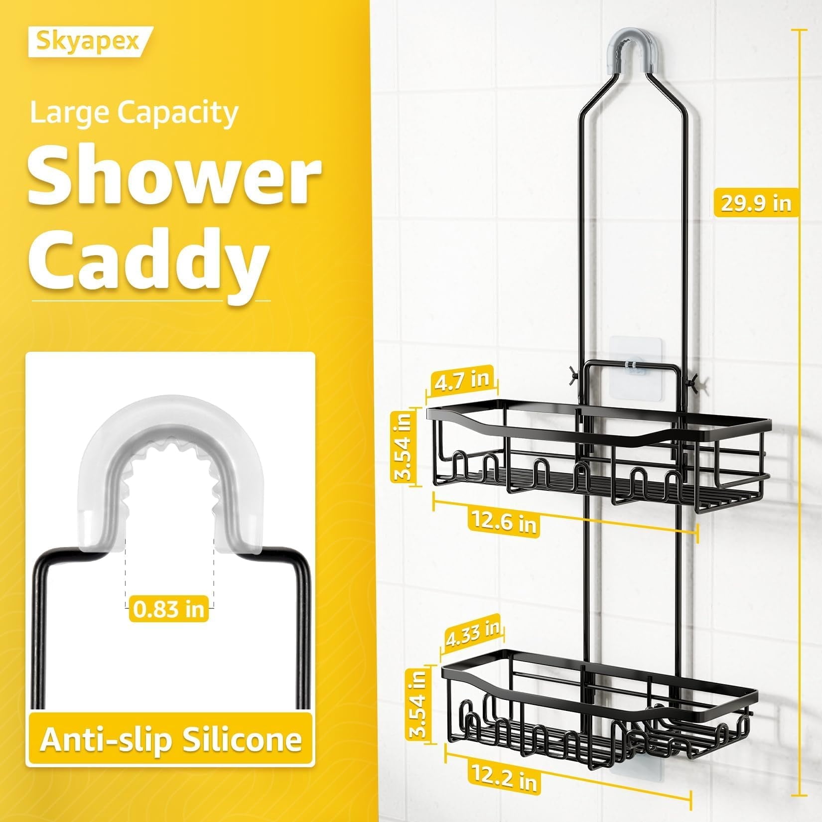 VANCORE Shower Caddy over Shower Head – Adjustable Hanging Organizer with Hooks for Shampoo, Soap, and Razor Holder - Image 2