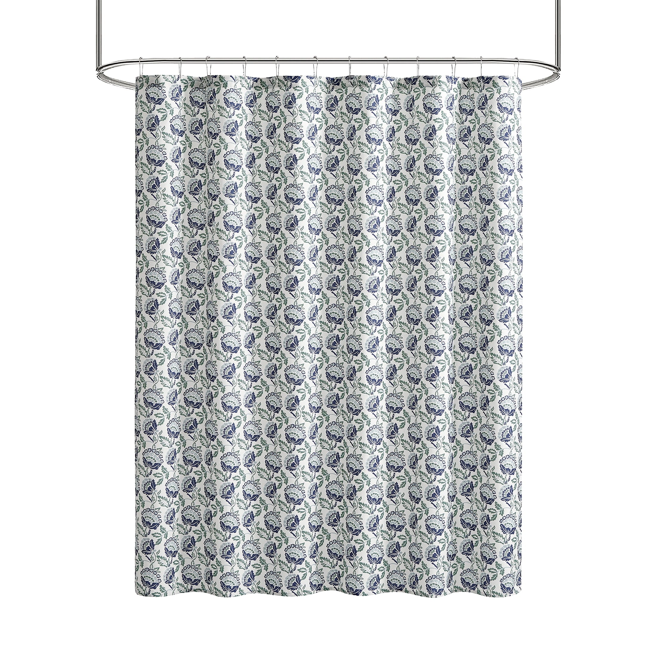 Mainstays Block Floral 13 Piece Shower Curtain and Hook Set, 72 x 72, Navy - Image 2