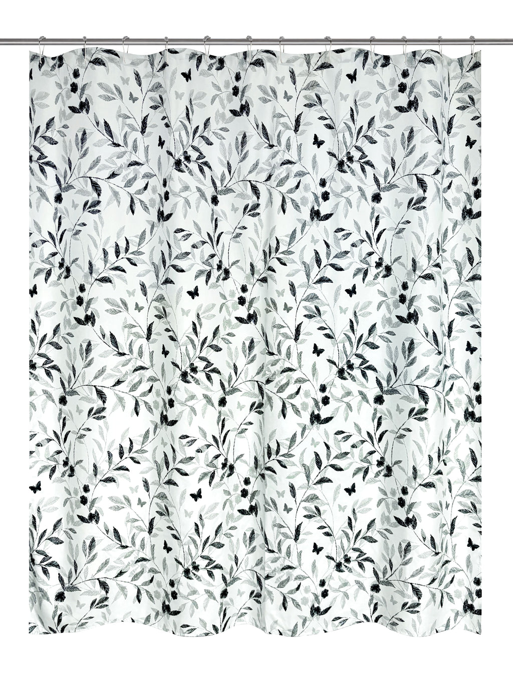 Mainstays 16-Piece Black and White Botanical Shower Curtain Bathroom Set  Fabric Curtain with Rug, Hooks, Soap Dispenser & Tray - Image 4