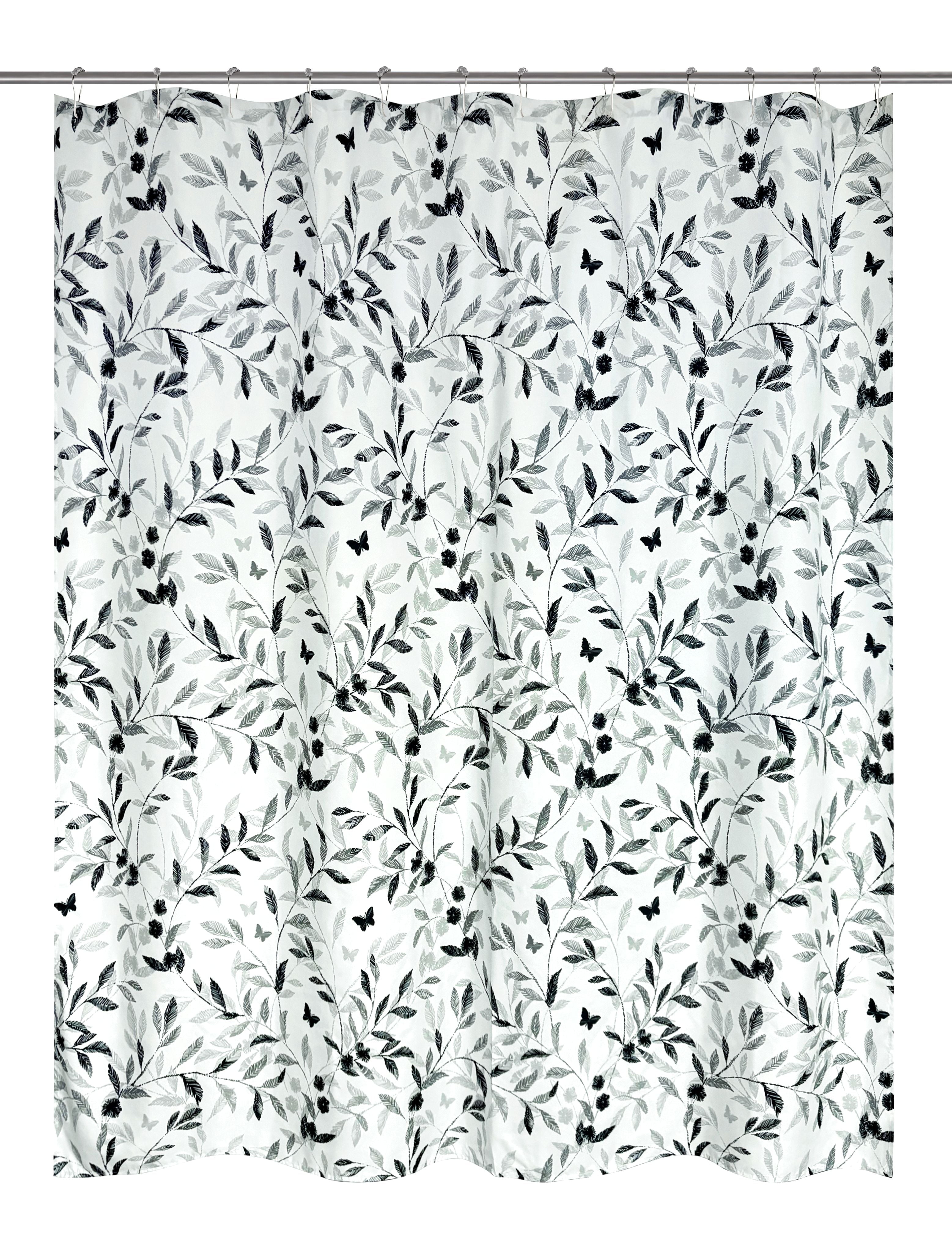 Mainstays 16-Piece Black and White Botanical Shower Curtain Bathroom Set  Fabric Curtain with Rug, Hooks, Soap Dispenser & Tray - Image 4