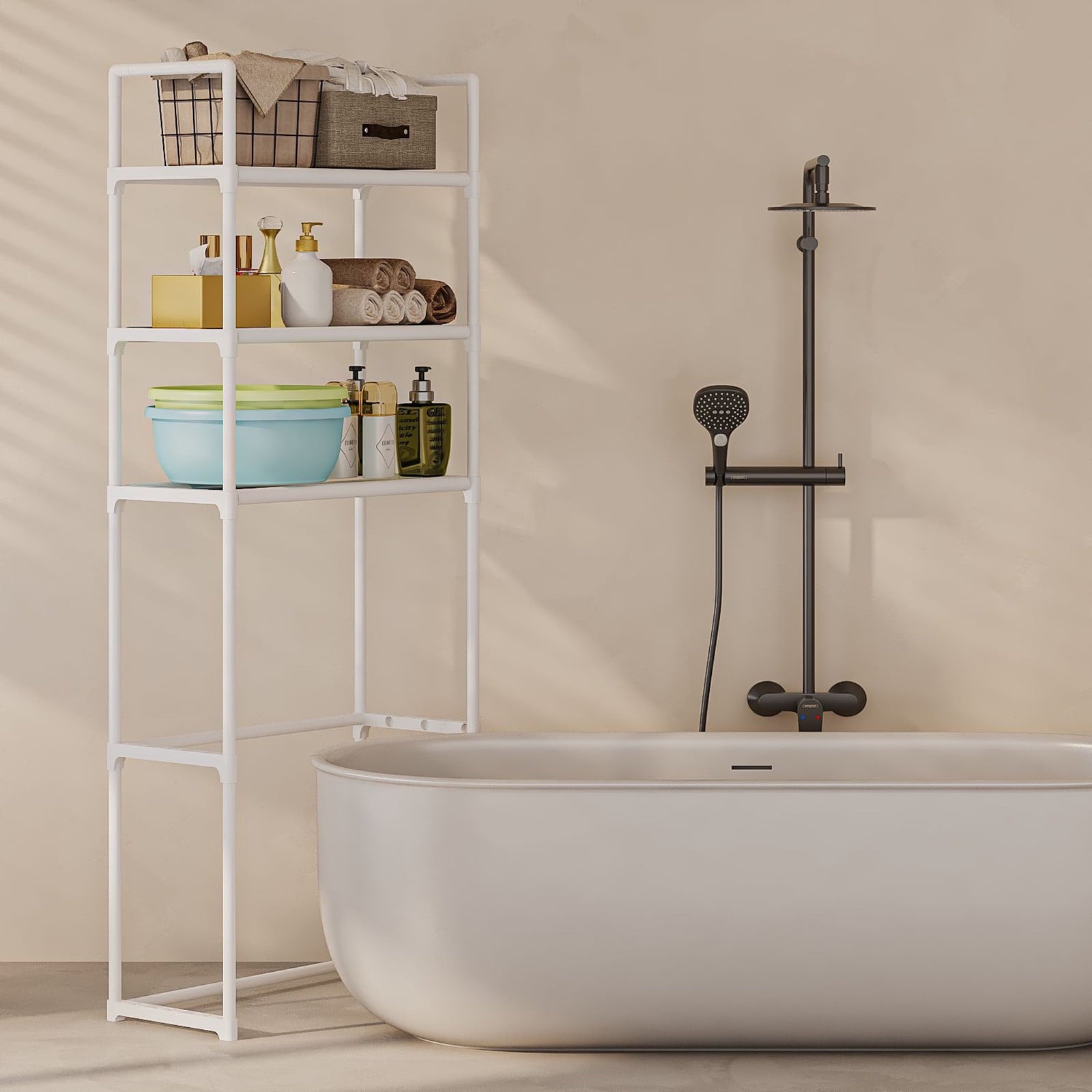 White Multi Purpose Over Toilet Shelf Organizer 3 Layer Bathroom Storage Rack For Toilet Paper Towels Hair Dryer Esse... - Image 2