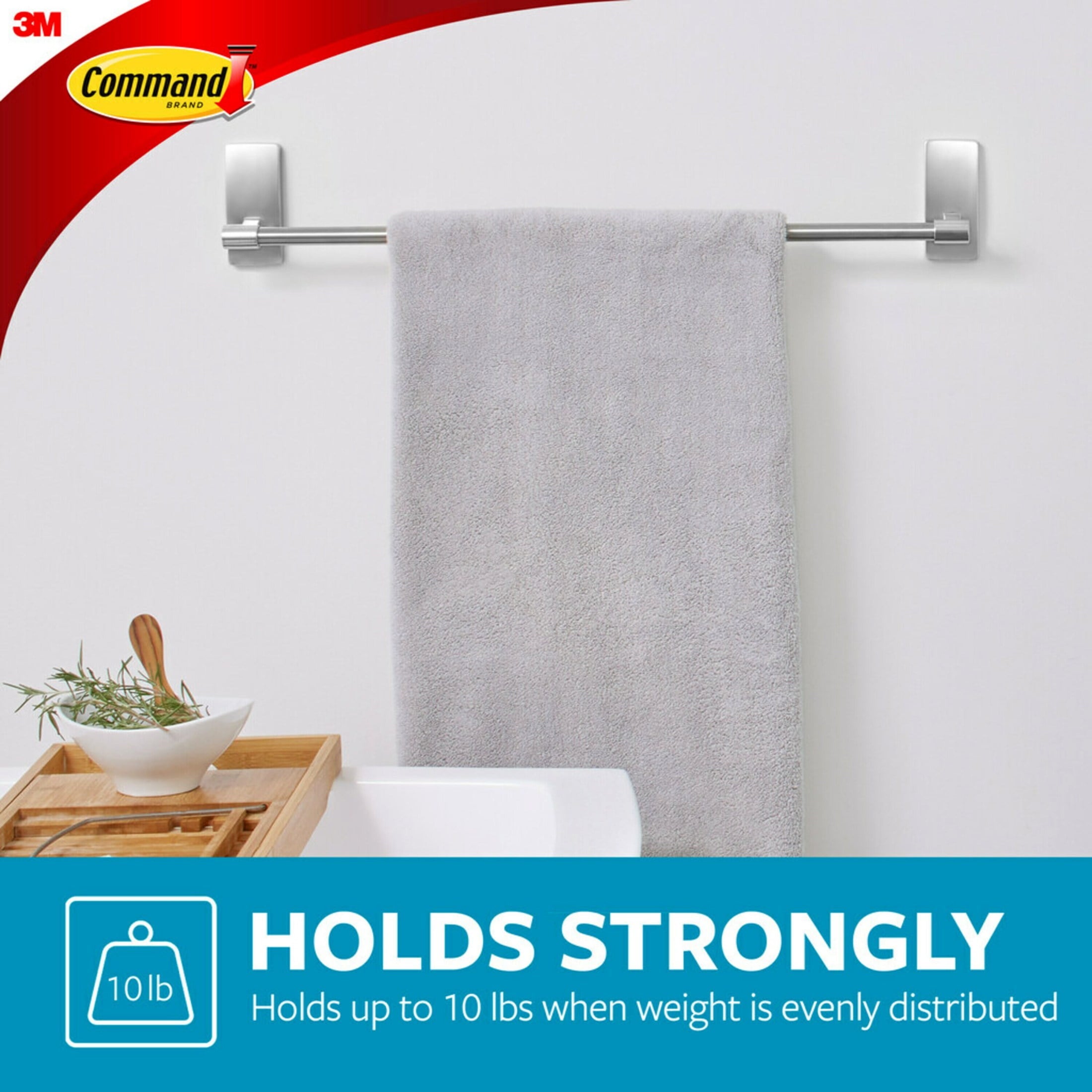 Nickel Towel Bar, Holds 10 lbs, 4 Large Strips - Image 4