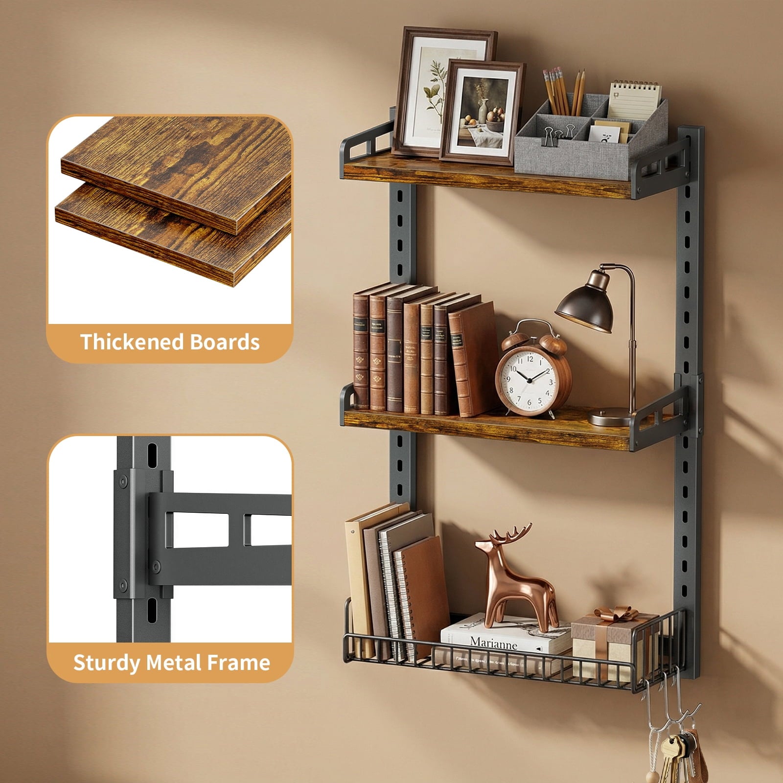 Biemlerfn 3-Tier Wall Mounted Storage Organizer Shelf, Space-Saving & Height-Adjustable Over The Toilet Storage Rack for Bathroom, Kitchen, - Image 5