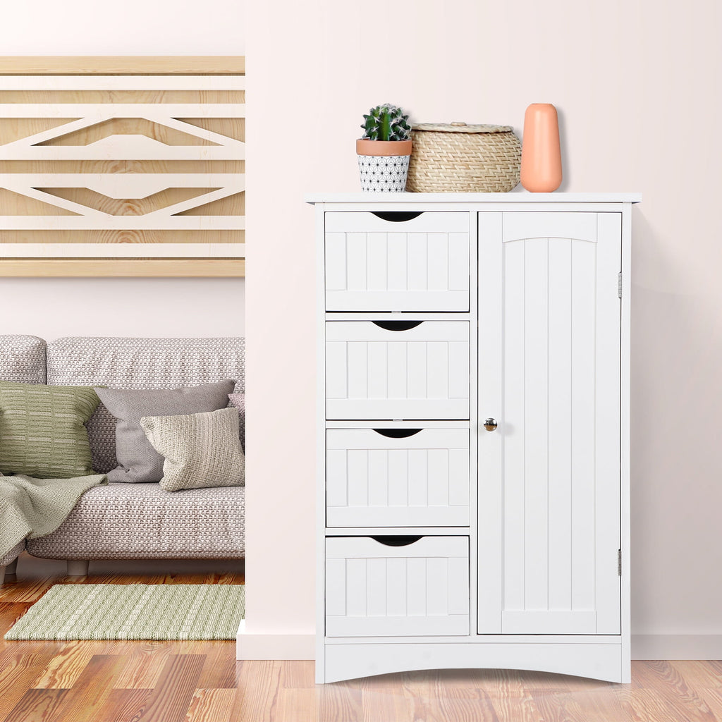 ZENY Bathroom Floor Cabinet, Freestanding Storage Cabinet with 4 Drawers and Adjustable Shelves, Modern Cupboard for Home Living Room Office - Image 4