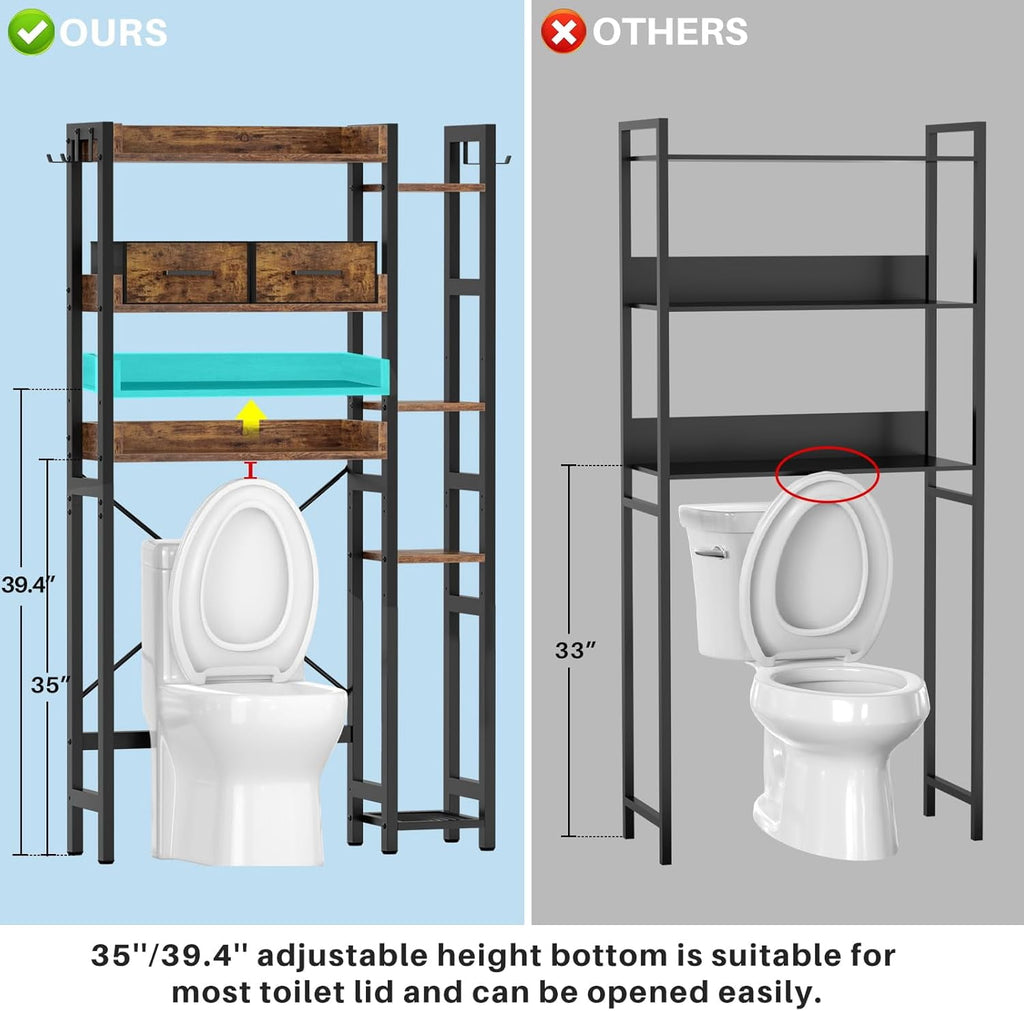 the Toilet Storage Upgraded version with 2 Drawers 7 Tier Bathroom Organizer with Adjustable Shelf Freestanding Space... - Image 5