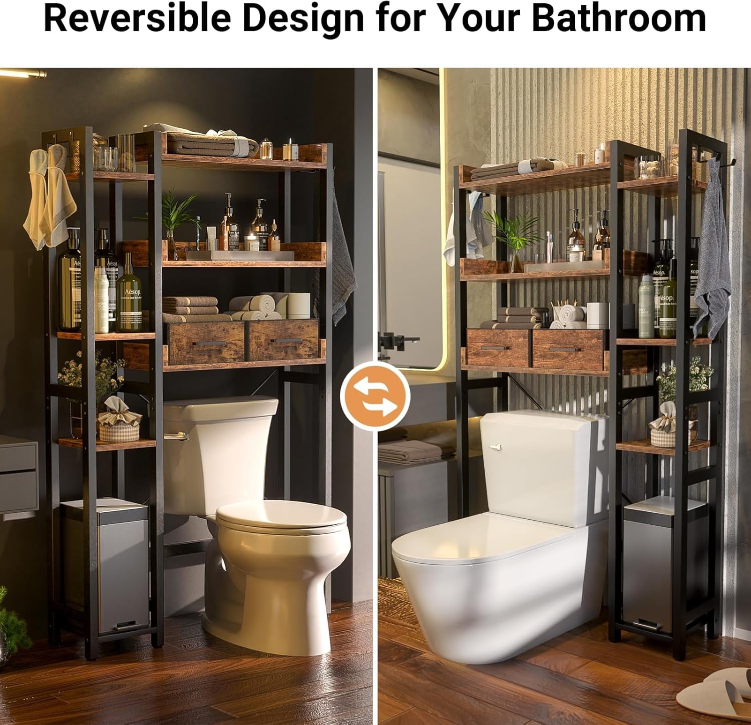 the Toilet Storage Upgraded version with 2 Drawers 7 Tier Bathroom Organizer with Adjustable Shelf Freestanding Space... - Image 6