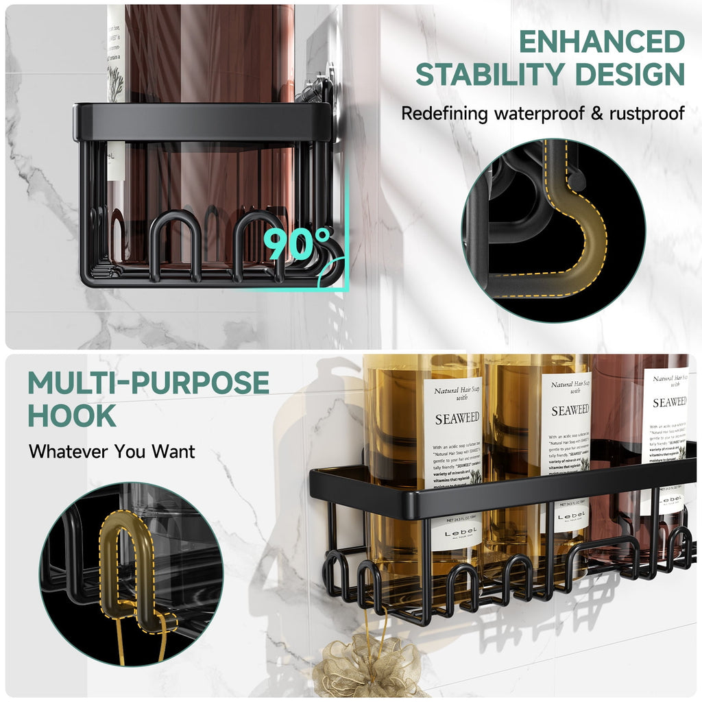 Veken Shower Caddy 6-Pack, Advanced Rustproof Design, No Drilling Adhesive Shelves, Rack with Soap Holder, Large Capacity Bathroom Organizer - Image 3