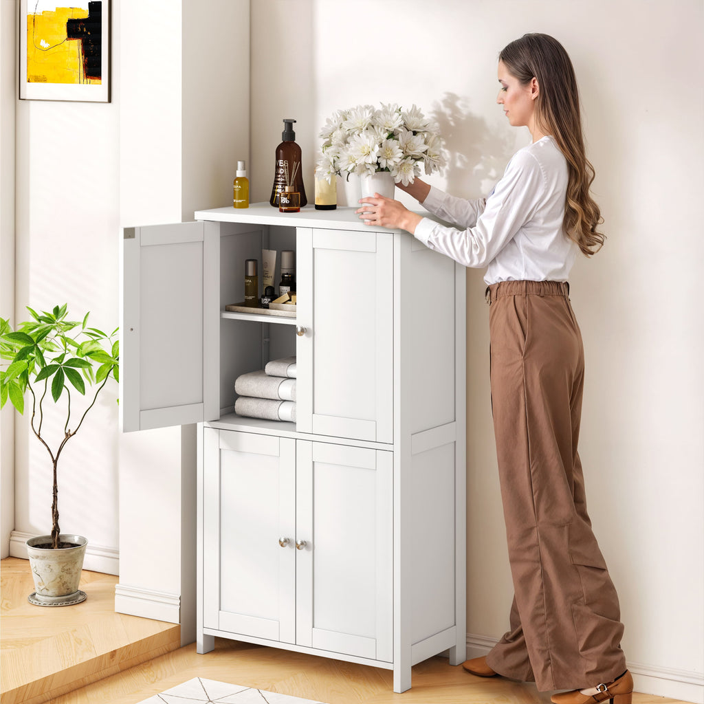 Bathroom Storage Floor Cabinet Organizer with Adjustable Shelf 4 Magnetic Doors 43" Wooden Pantry Cabinet Freestandin... - Image 4