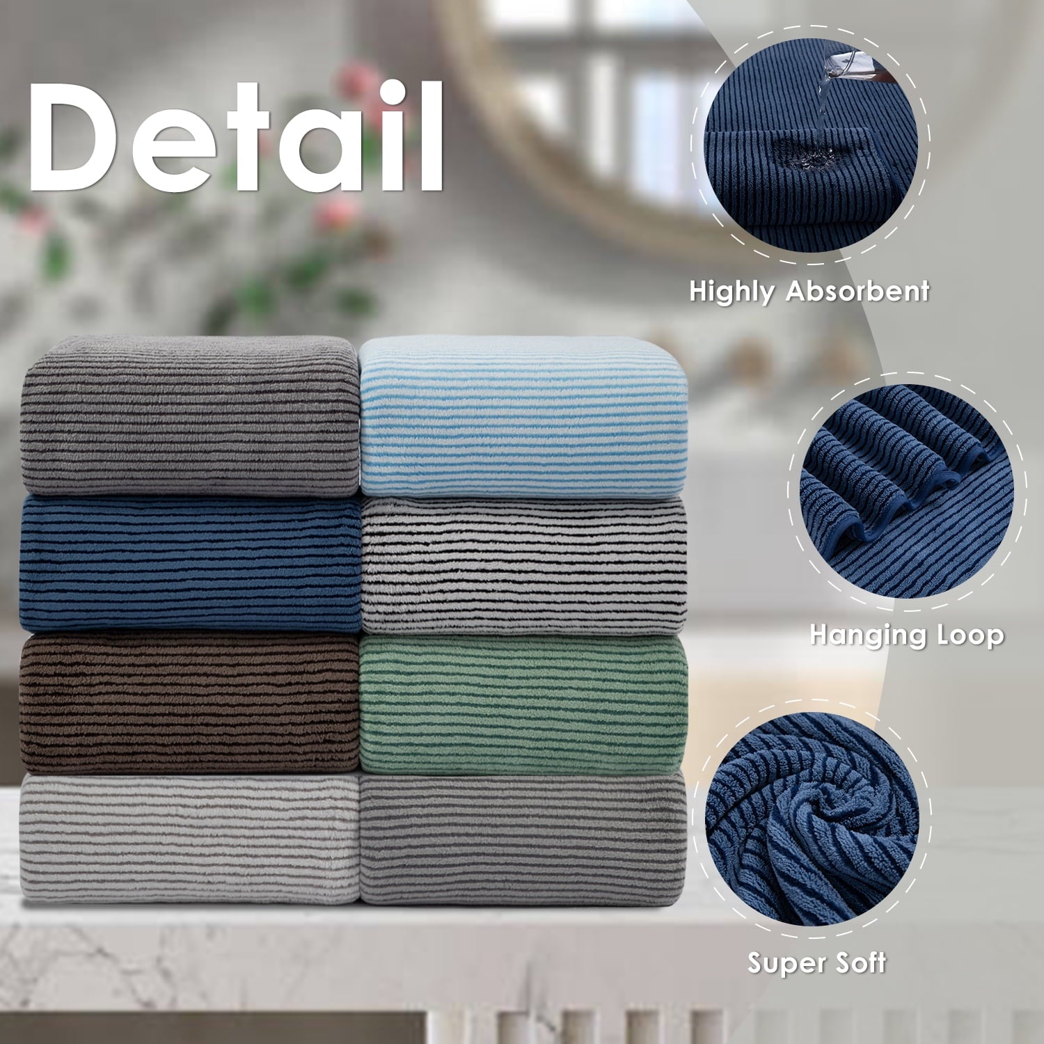 8 Piece Extra Large Bath Towel Sets, 2 Large Bath Towels , 2 Hand Towels, 4 Washcloths, Soft Microfiber, Quick Dry, H... - Image 5
