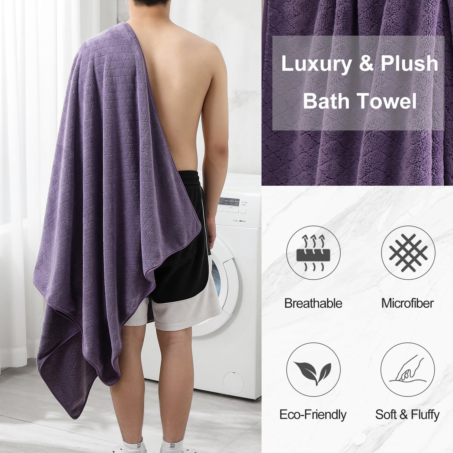 Smuge 18 pcs Bath Towel Sets, Include 6 Bath Sheet Towels, 6 Hand Towels, 6 Washcloths, Soft Microfiber Highly Absorbent Shower Towel for Ba - Image 2