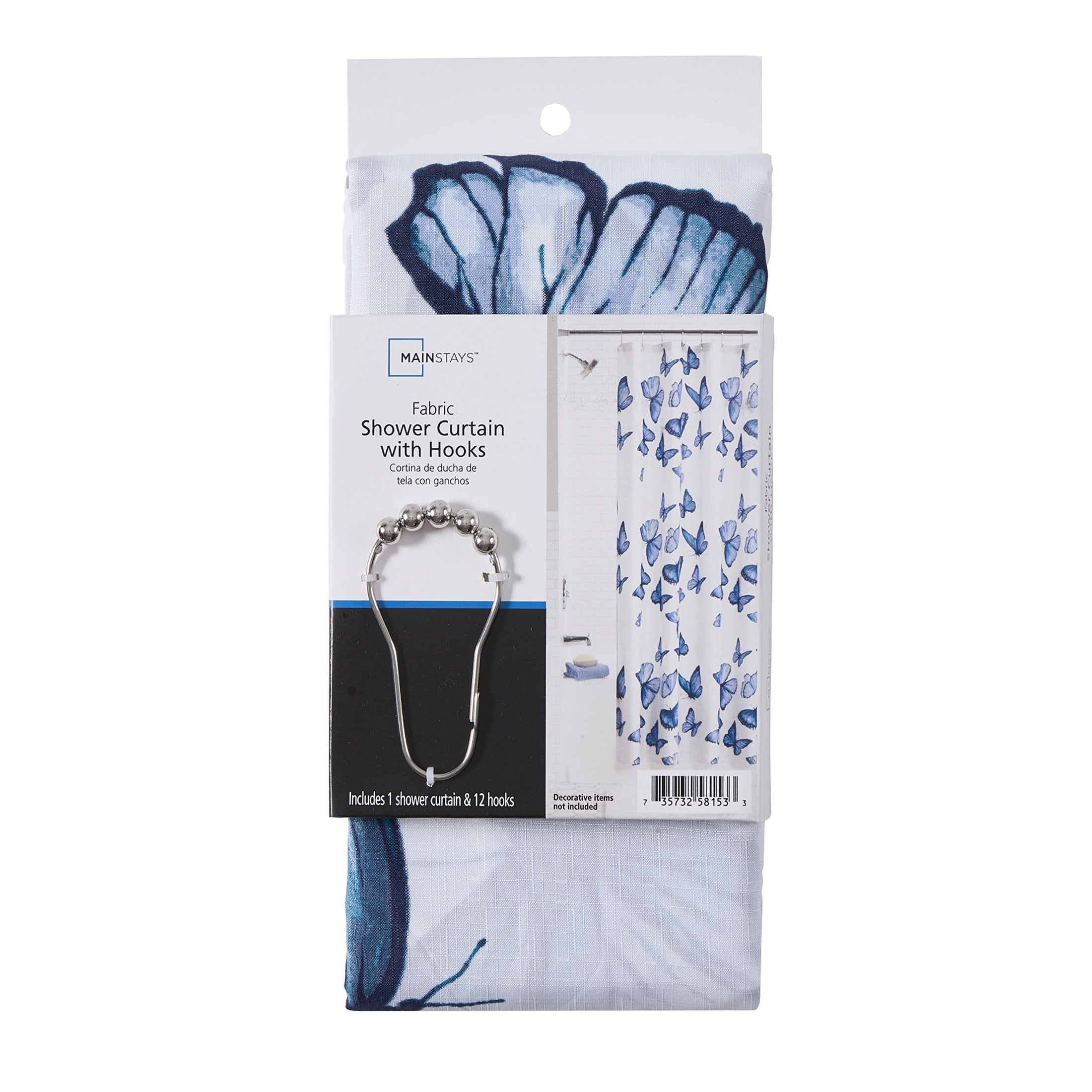 13 Piece Shower Curtain and Hook Set, 72 x 72, Blue - Image 6