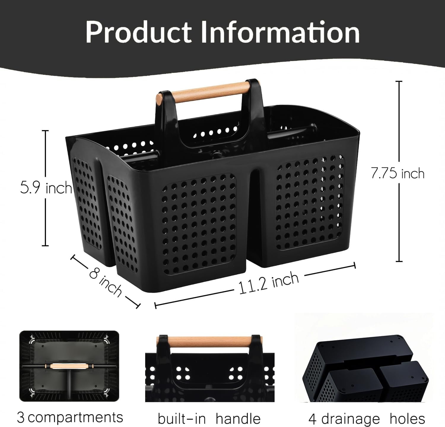 Portable Shower Caddy Basket with Compartments, Plastic Divided Cleaning Caddy Organizer Storage Tote with Handle for... - Image 4