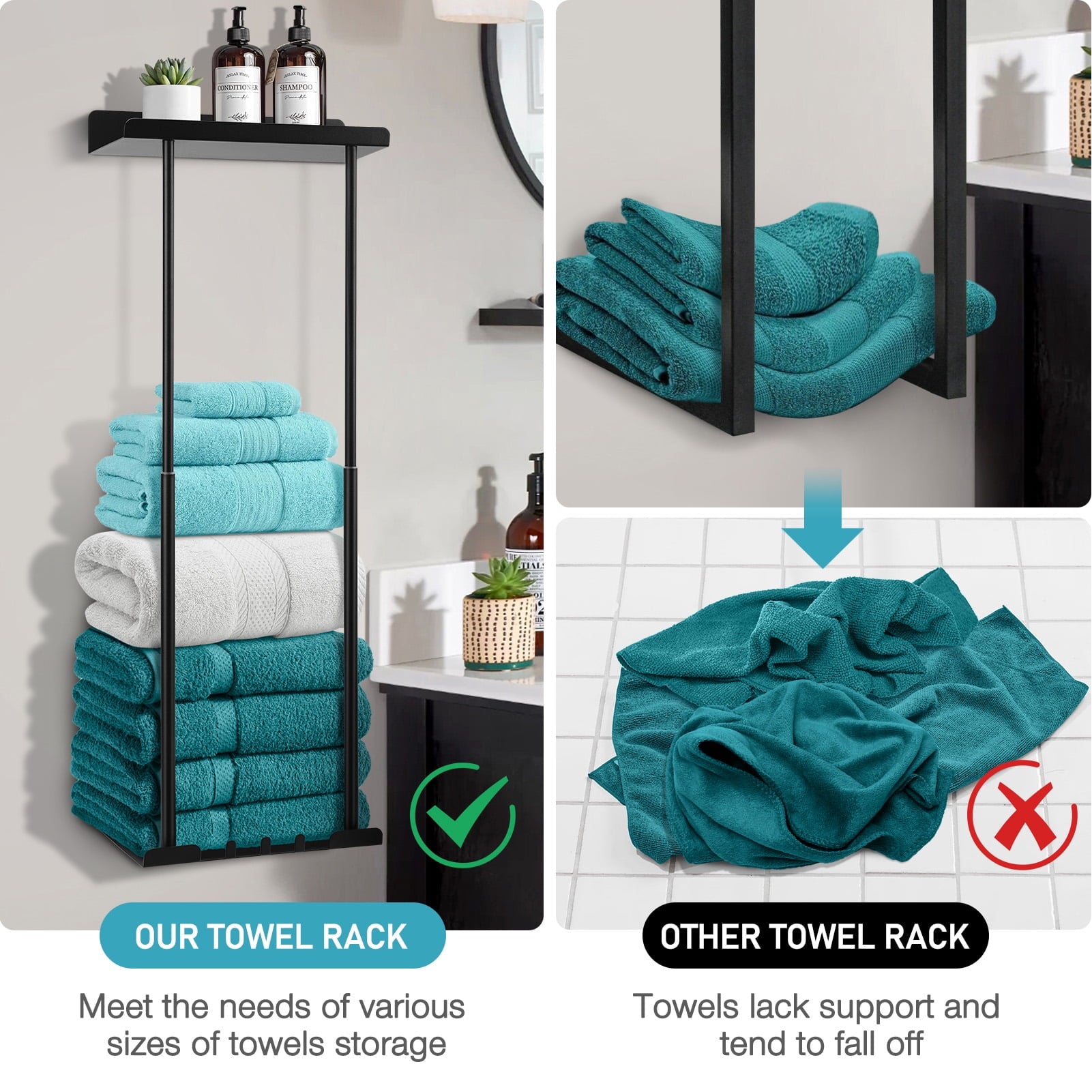 Livhil Wall Towel Rack for Rolled Towels, New Upgrade Towel Racks for Bathroom Wall Mounted, Bathroom Bar Towel Storage, Metal Bath Towel Ho - Image 5