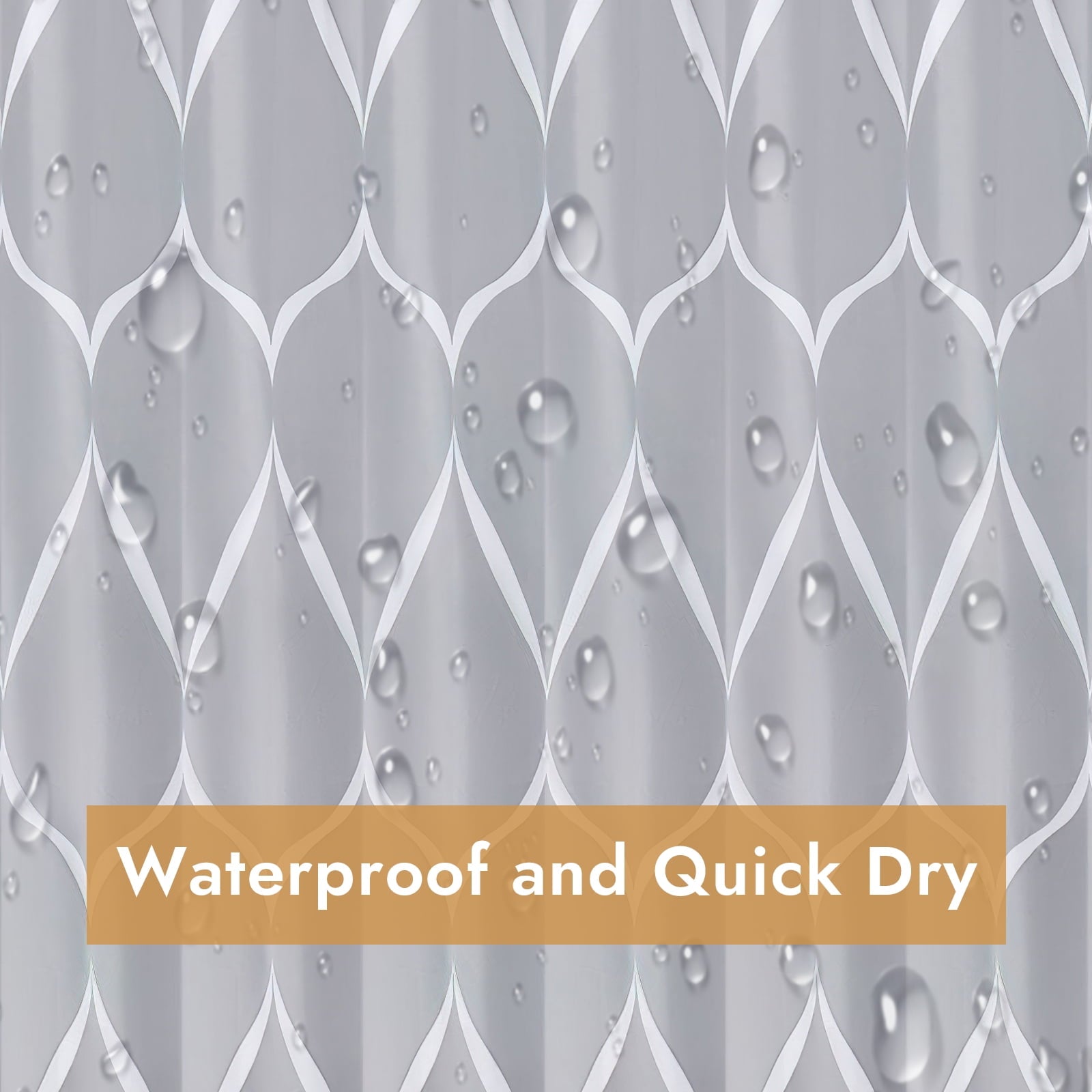Shower Curtain with 12 Hooks, Gray Fabric Bathroom Curtain Set, Weighted Hem, Mildew Resistant, 72" x 72" - Image 4