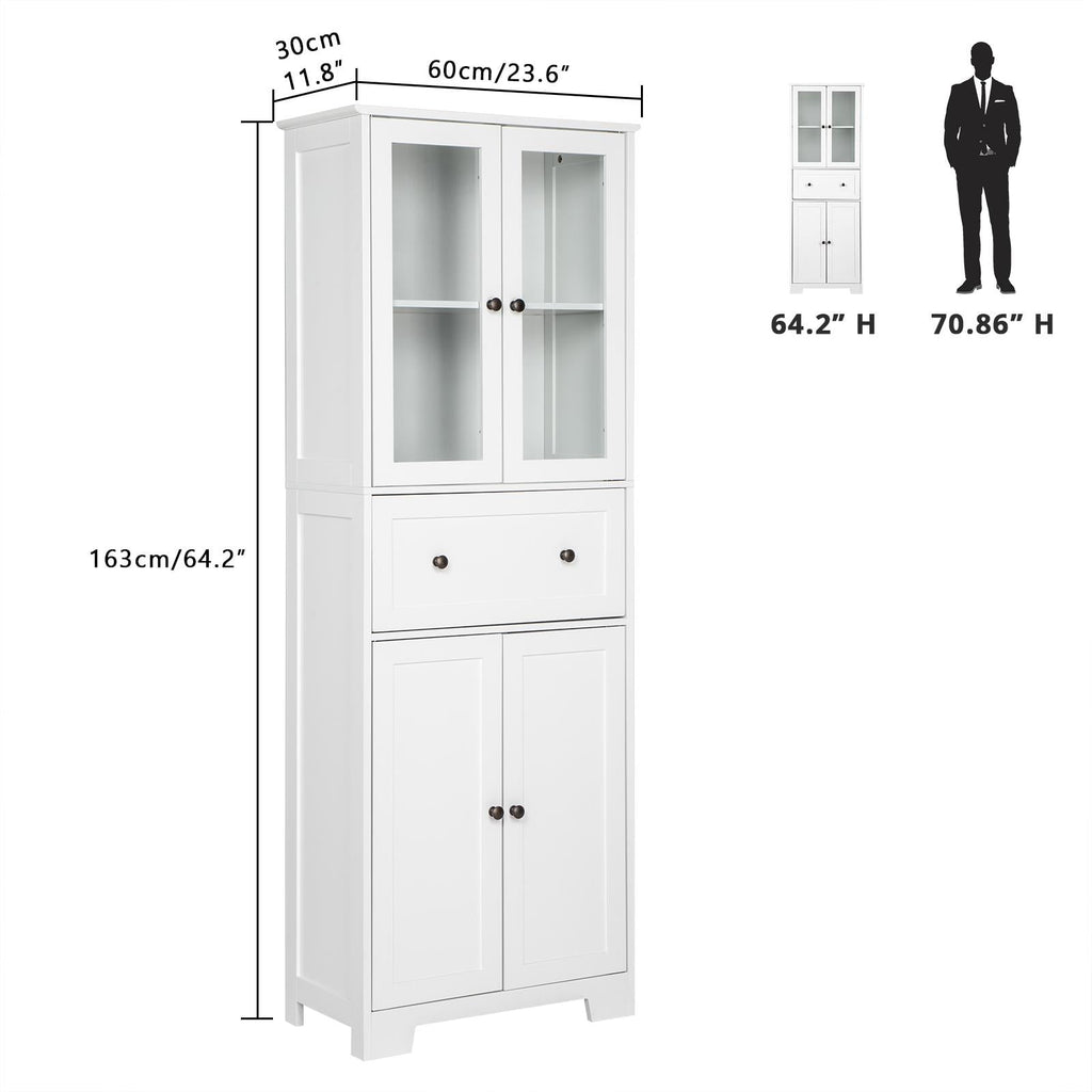 Bathroom Cabinet with 4 Doors 1 Drawer, Large Storage Organizer w/ 2 Adjustable Shelves for Office Living Room, White - Image 2