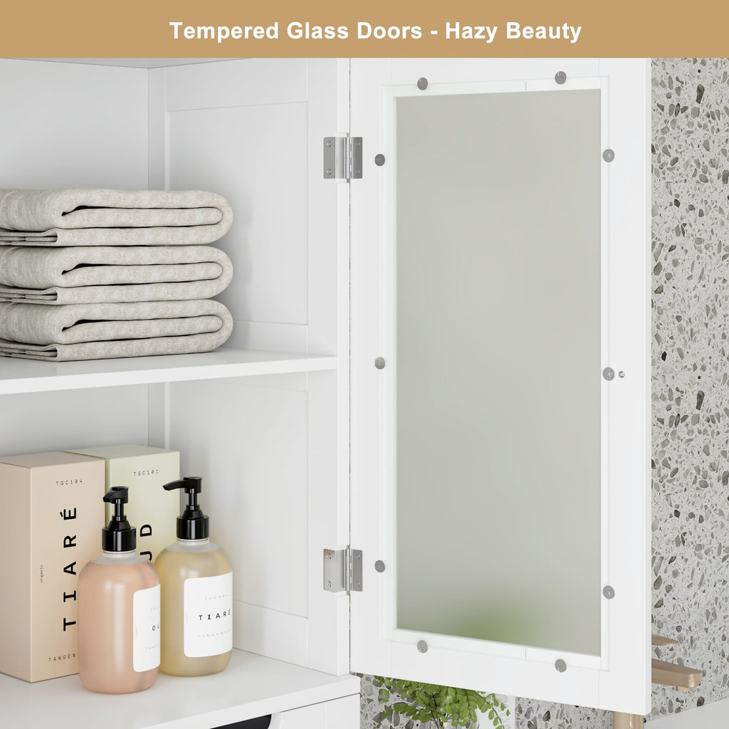 67" Bathroom Cabinet, White Linen Cabinet with Doors and Removable Drawers, Kitchen Cupboard - Image 6