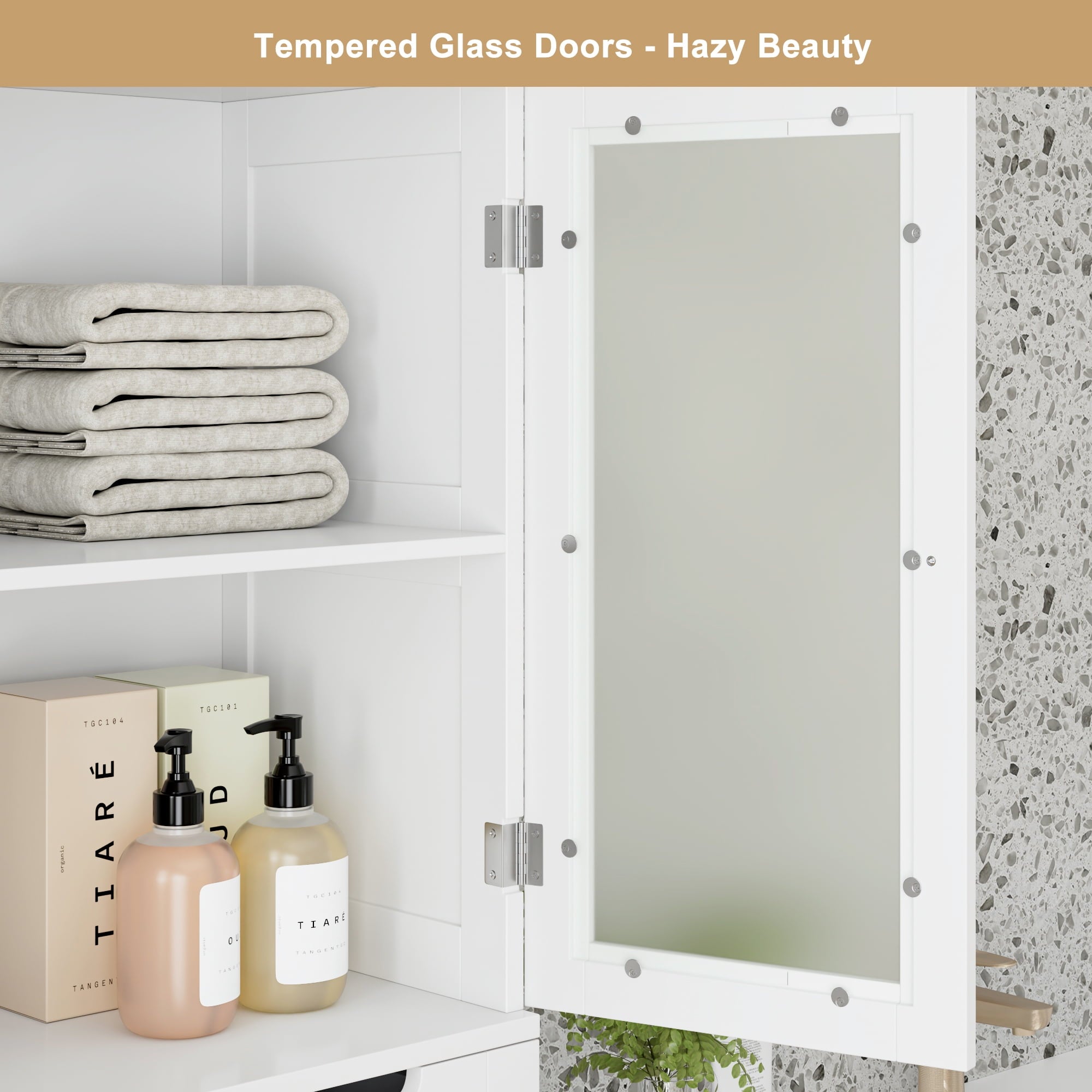 67" Bathroom Cabinet, White Linen Cabinet with Doors and Removable Drawers, Kitchen Cupboard - Image 6