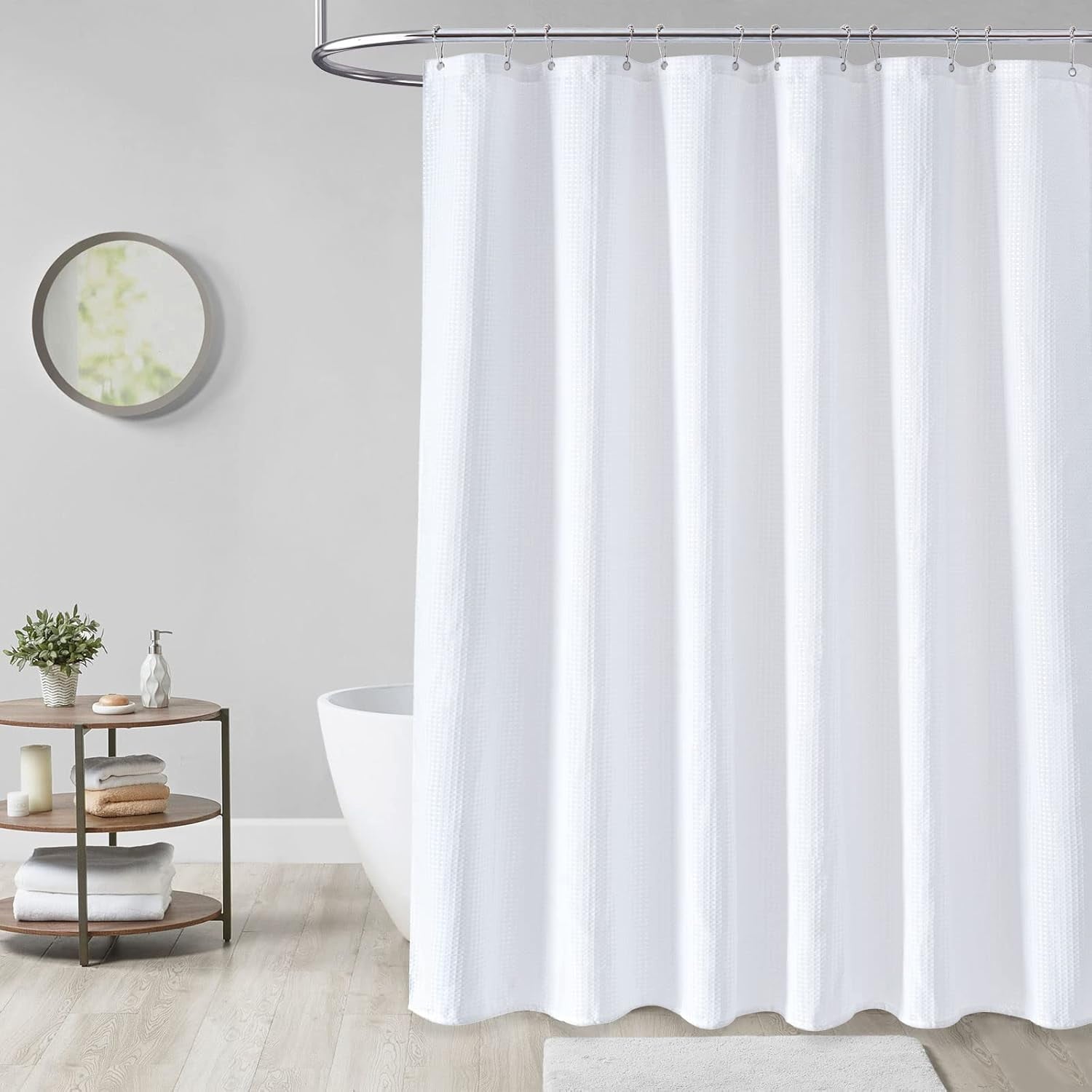 Shower Curtain and Liners Sets with Hooks, Mildew-Resistant Thick Bathroom Curtain Set, 72" x 72", White - Image 2