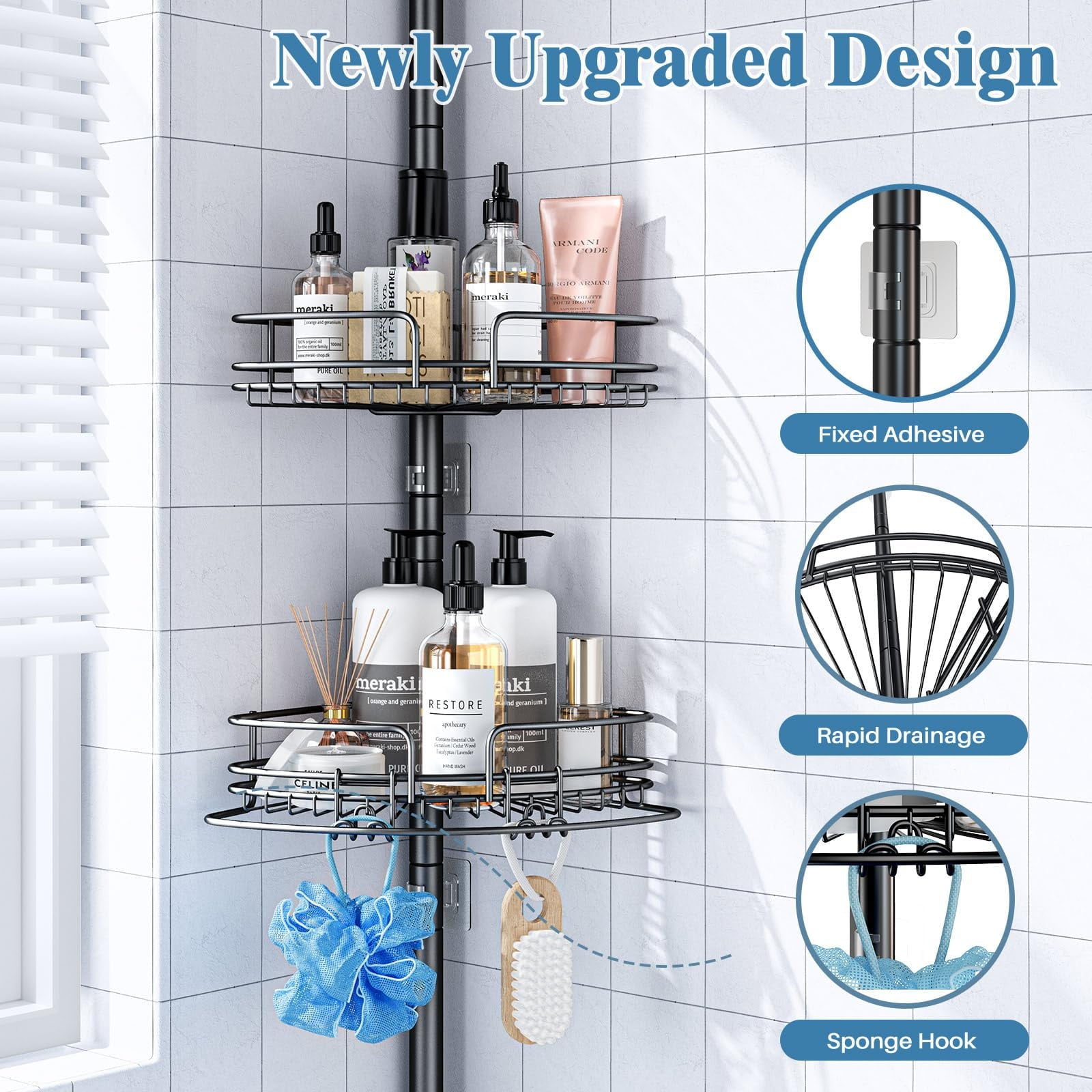 Alupssuc 4-Tier Rustproof Tension Shower Caddy, for Bathtub Shampoo Storage Bathroom Organizer, Adjustable Shower Shelves from 23 to 125 inc - Image 2