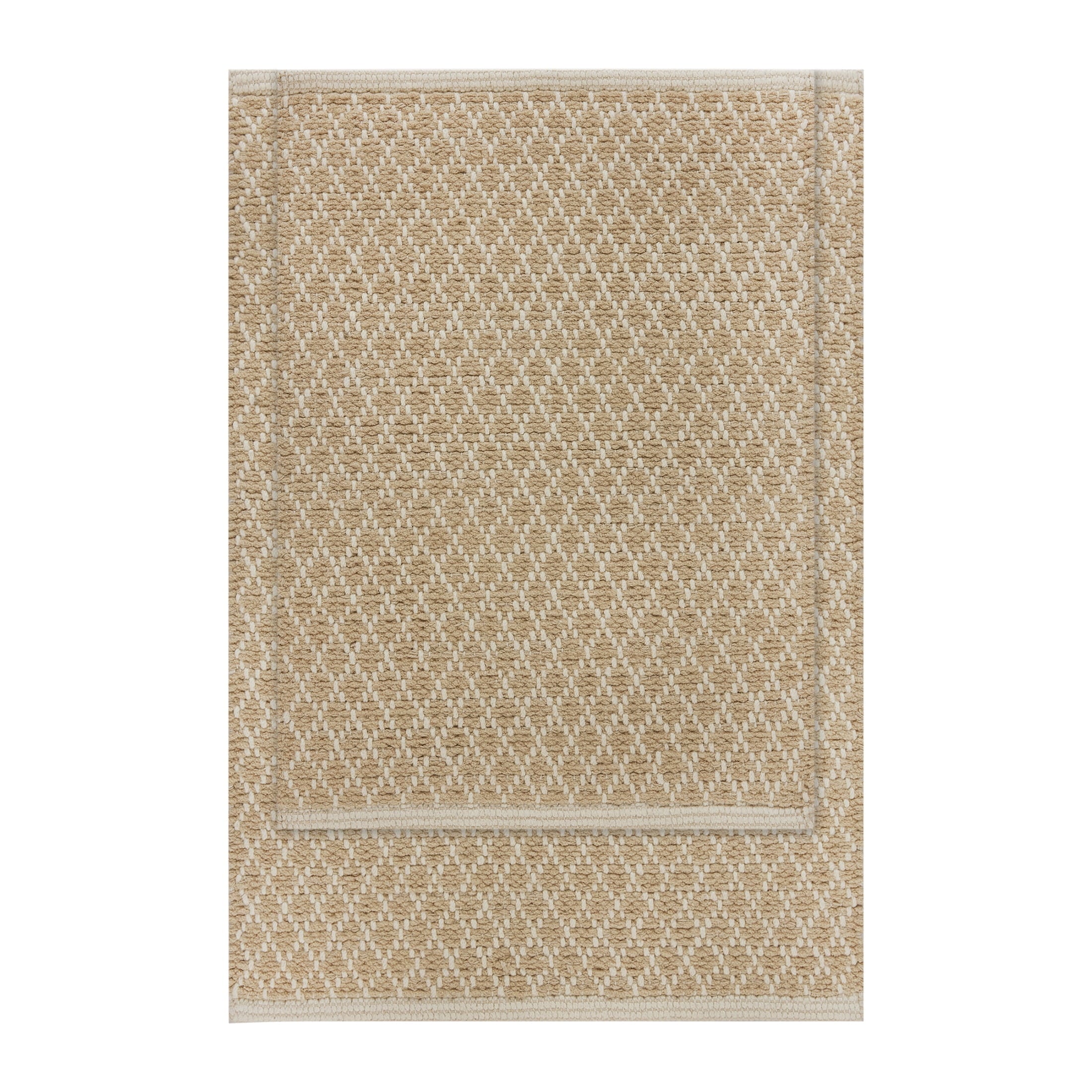 Cotton Diamond Bath Rug Set, Beige, 2 Piece, 17" x 24" & 20" x 30" - Image 6