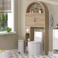 HARIPUL Over The Toilet Storage Cabinet w/ Unique Wood Grain & Arc Design, Freestanding Bathroom Shelf Organizer Space Saver w/ Doors & Anti