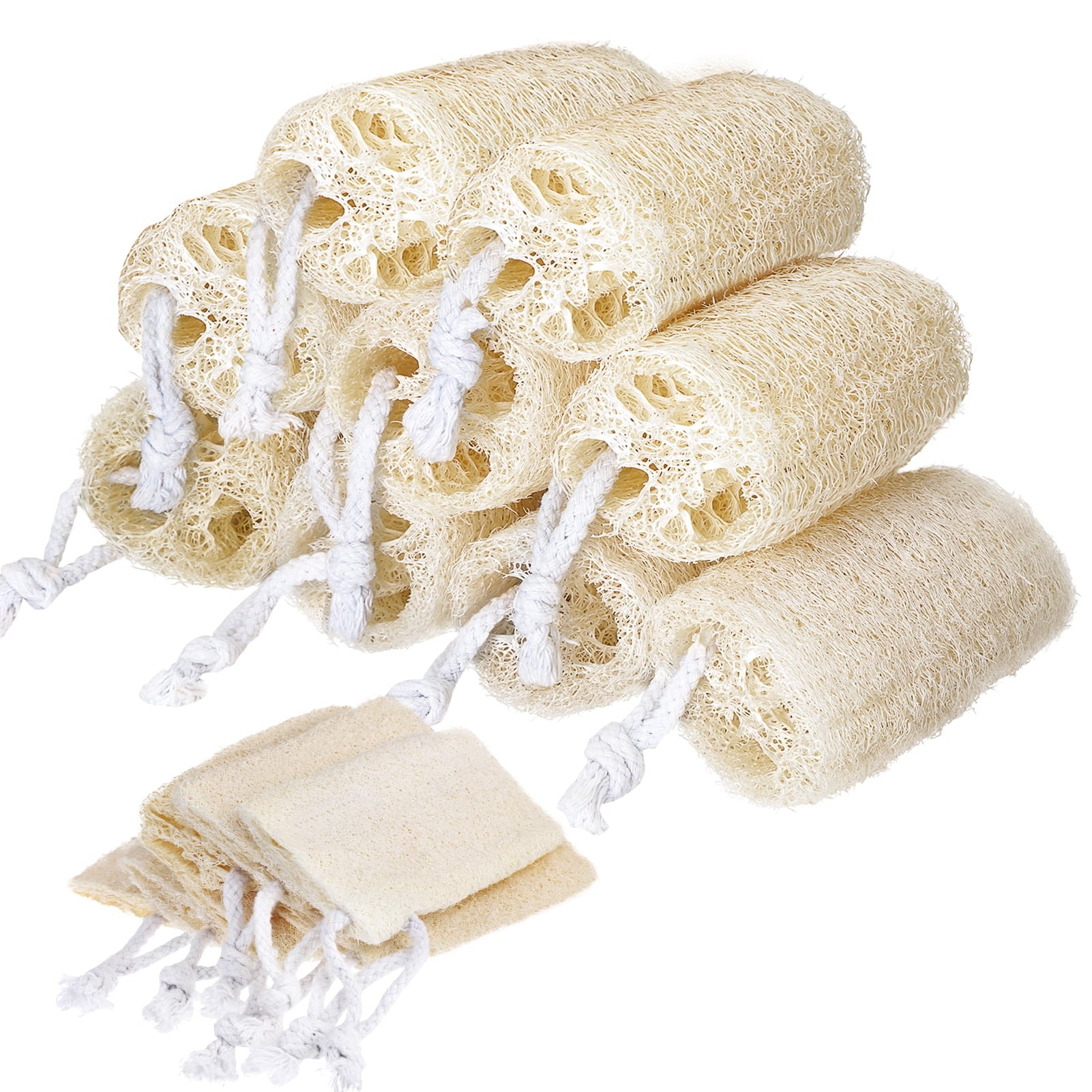 9 Pack Natural Loofah Sponge, Unbleached, 3.9x2.36 in Natural Loofah Exfoliating Bath Scrubber for Adults, Men and Wo...