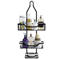 Shower Caddy, Over Head Shower Organizer Rustproof with Hooks for Towels, Sponge and more, Stainless Steel Black