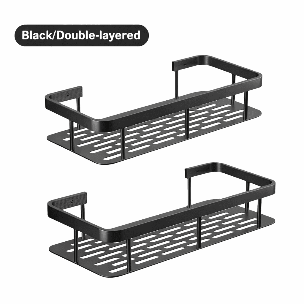 Set, No-Drill Adhesive Wall Mounted Shelves, 2-Pack Bathroom Organizer with Hooks & Towel Bar, Rustproof Storage for ...