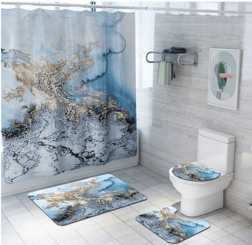 BSHAPPLUS 16pc Bathroom Sets Shower Curtain Set with Rugs,Toilet Lid Cover Bath Mat,Waterproof Fabric Shower Curtain for Home Hotel Bathroom
