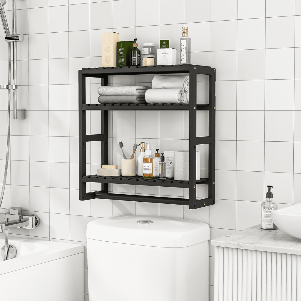 Bamworld Over the Toilet Storage Rack, 3 Tier Bathroom Organizer Shelf Over Toilet, Freestanding Space Saver Toilet Stands Floating Shelves