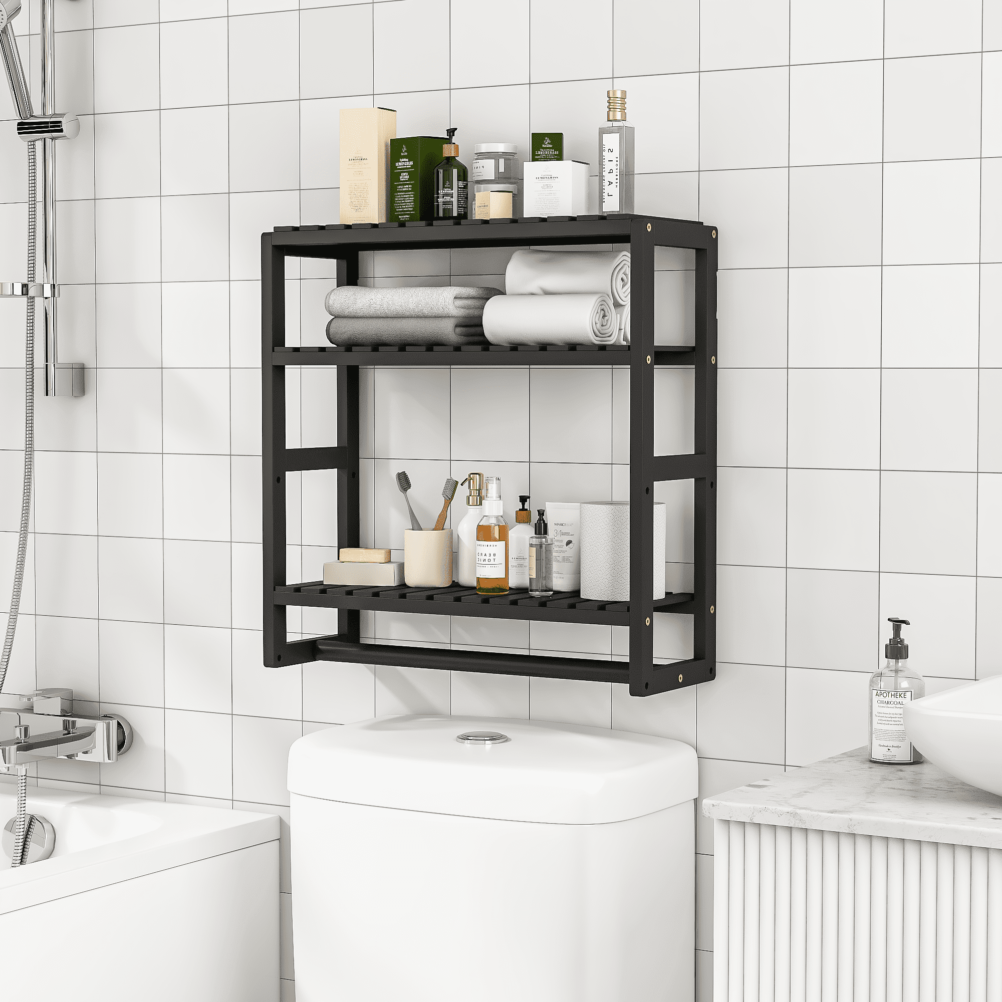 Bamworld Over the Toilet Storage Rack, 3 Tier Bathroom Organizer Shelf Over Toilet, Freestanding Space Saver Toilet Stands Floating Shelves