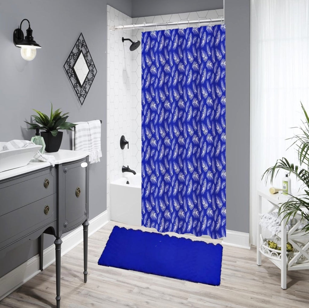 Bathroom Décor Bathtub Shower Curtain With 12 Hooks and Matching Bath Mat Rug Non Slip Super Soft Chenille Feathers R...
