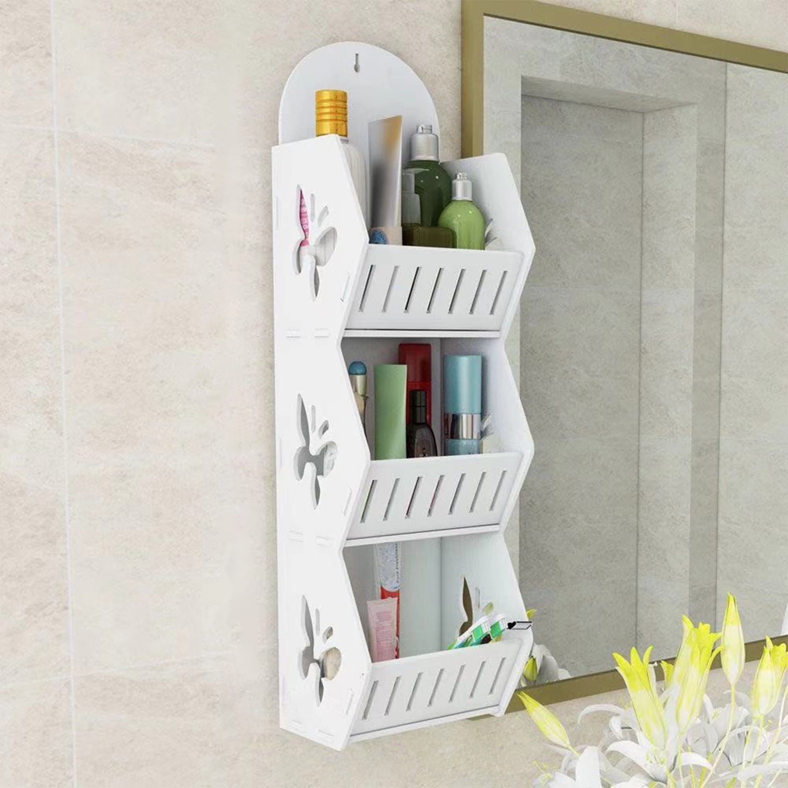 Bathroom Shelves Organizers and Storage - 3-Tier Wall Mounted No Drilling Adhesive Shelf Rack for Vanity | Toilet, Sh...