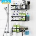3-Tier with 6 Removable Hooks & 2 Toothbrush Holders, 304 Stainless Steel, No Drilling Bathroom Organize, 5 PCS Black